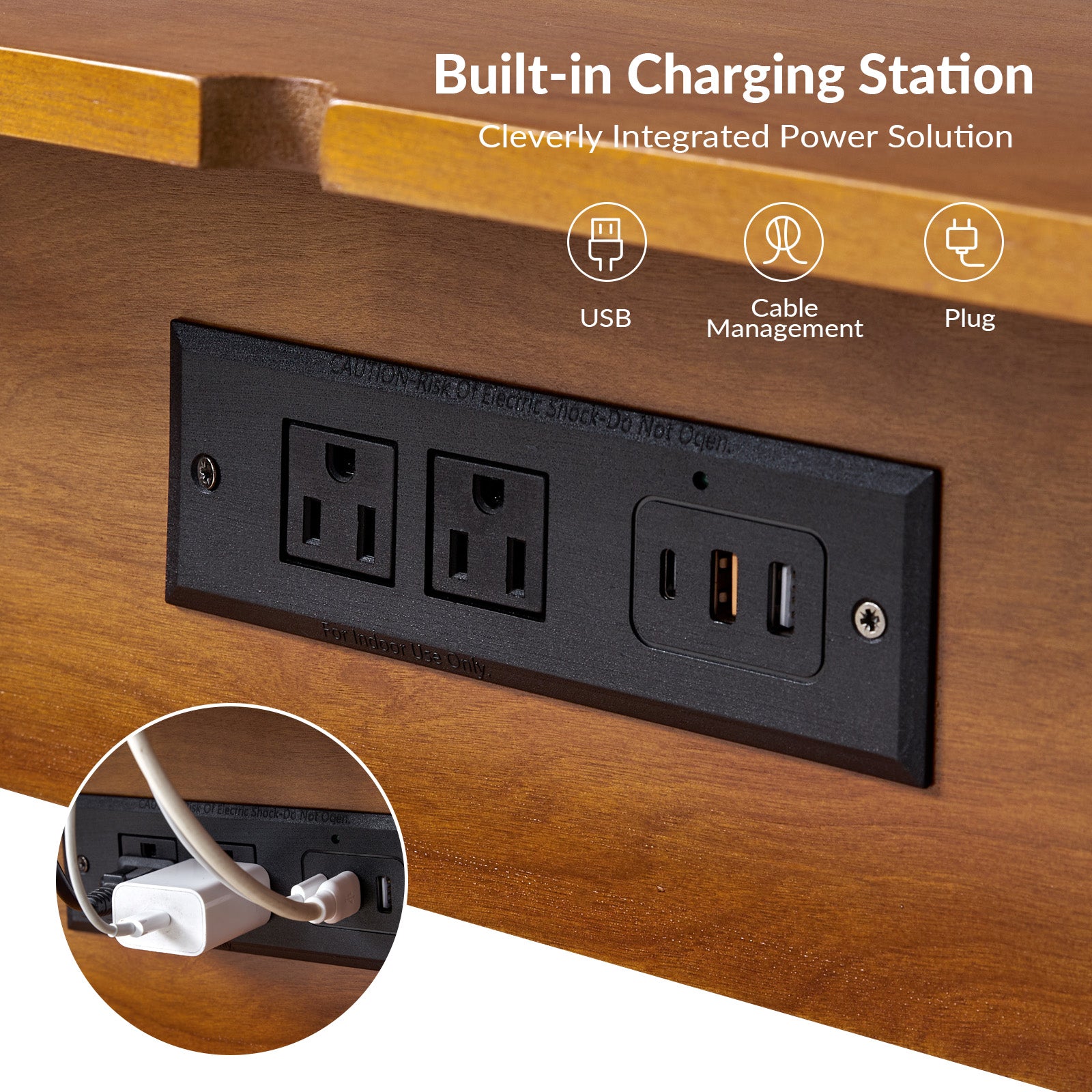 Vivian Mid-Century Modern Nightstand with USB Charging Station - Wooden Bedside Table with Drawer & Shelf - Perfect for Bedroom, Living Room, or Guest Room - Fast Charging & Stylish Storage Solution