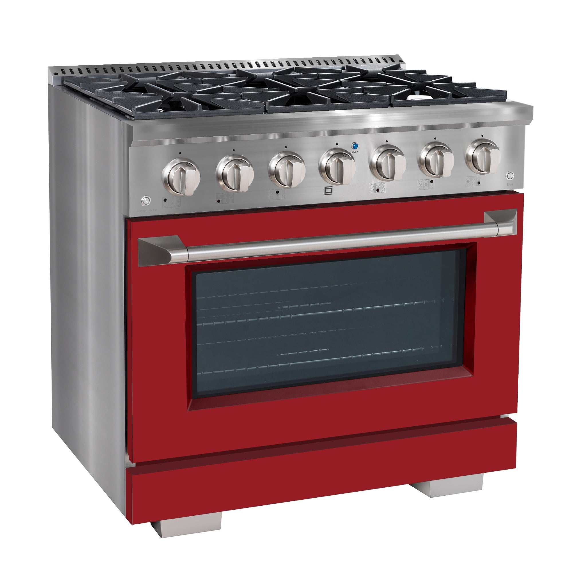 Ancona 36-Inch 5.2 cu. ft. Stainless Steel Gas Range with 6 Burners & Convection Oven - Red Door | Professional Kitchen Appliance for Home Chefs & Cooking Enthusiasts | Perfect for Baking, Roasting & Large Family Meals