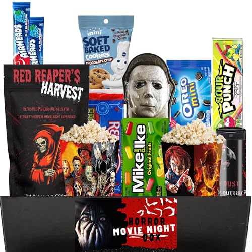 Scary Movie Gift Basket - Horror Popcorn & Snacks Set for Couples & Families - Perfect for Movie Nights