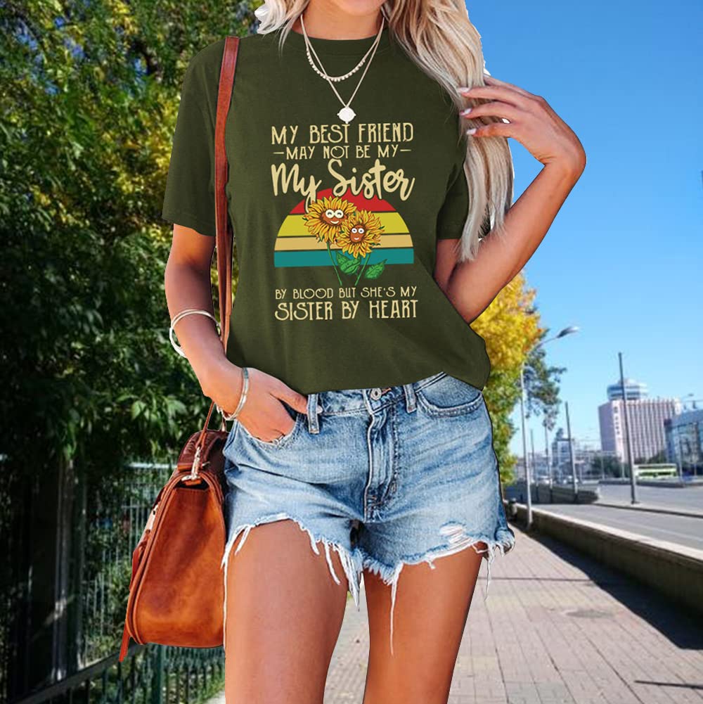 Funny Sunflower Rainbow Graphic Tees for Women - Best Friend & Sister Matching Summer Aesthetic Tops - Perfect for Casual Outings, Beach Days & Family Gatherings