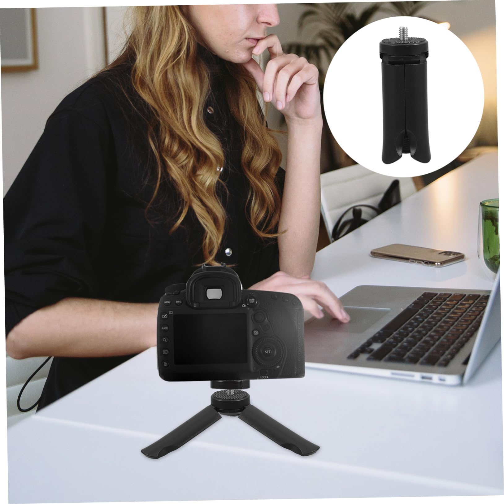 OSALADI 5-Piece Portable Tripod Stand Kit - Adjustable Camera Desk Mount with Tripod Head & Adapter for DSLR/Smartphone - Perfect for Vlogging, Live Streaming & Photography