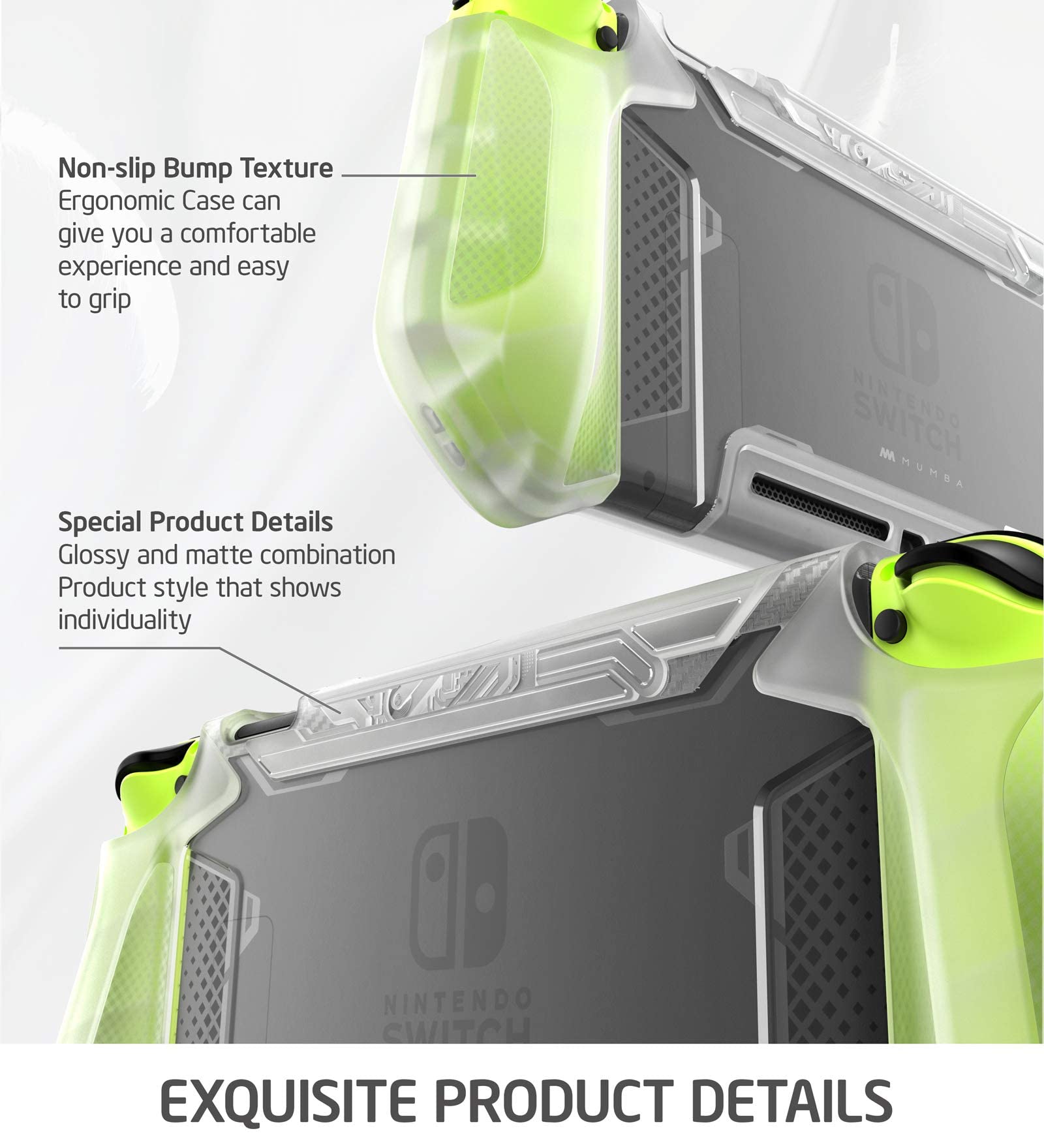 Mumba Dockable Case for Nintendo Switch - Blade Series TPU Grip Protective Cover with Ergonomic Design & Comfortable Hold (Clear) | Perfect for Gaming, Travel & Long Play Sessions