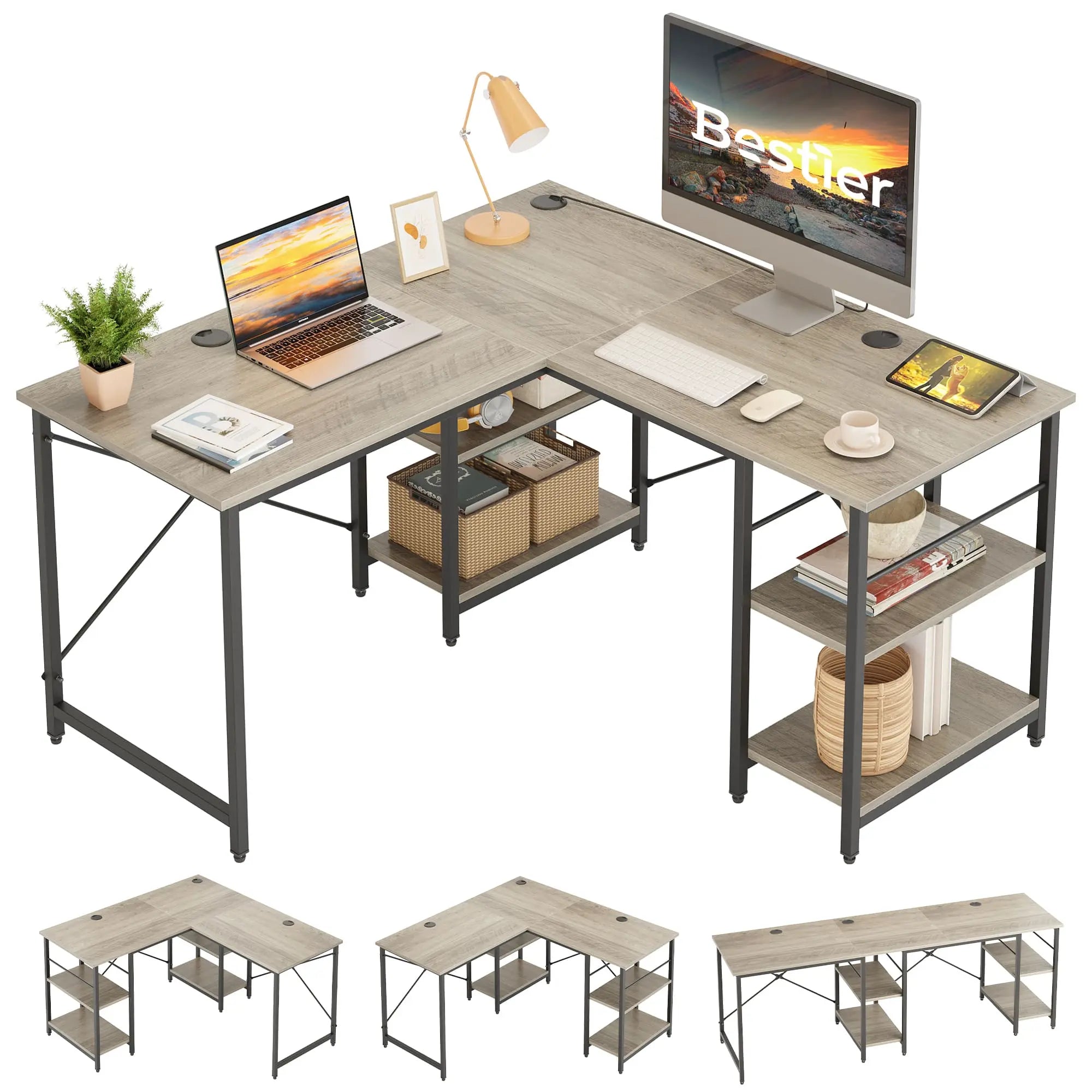 Bestier 86 Inch L-Shaped Computer Desk for Two - Home Office Gaming & Workstation with Large Workspace - Perfect for Couples, Roommates & Small Spaces