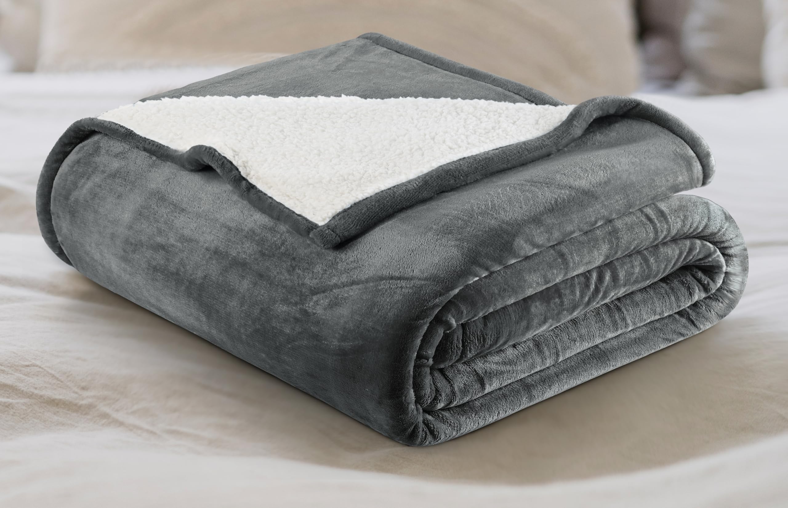 Utopia Bedding Sherpa Blanket Full Size (Grey, 90x84 Inches) - Ultra Soft Lightweight Reversible Fleece Blanket for Bed, Sofa, Camping & Travel - Cozy Home Decor & Outdoor Adventure Essential