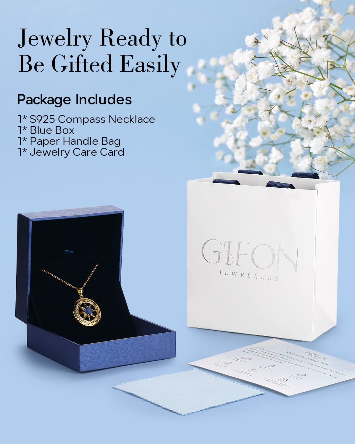 Elegant S925 Sterling Silver Compass Necklace for Women - 18K Gold Plated Romantic Jewelry Gift for Wife, Girlfriend, Anniversary, Valentine's Day | Perfect Birthday Present with 'I'd Be Lost Without You' Engraving | Ideal for Travel Lovers & Meaningful Occasions