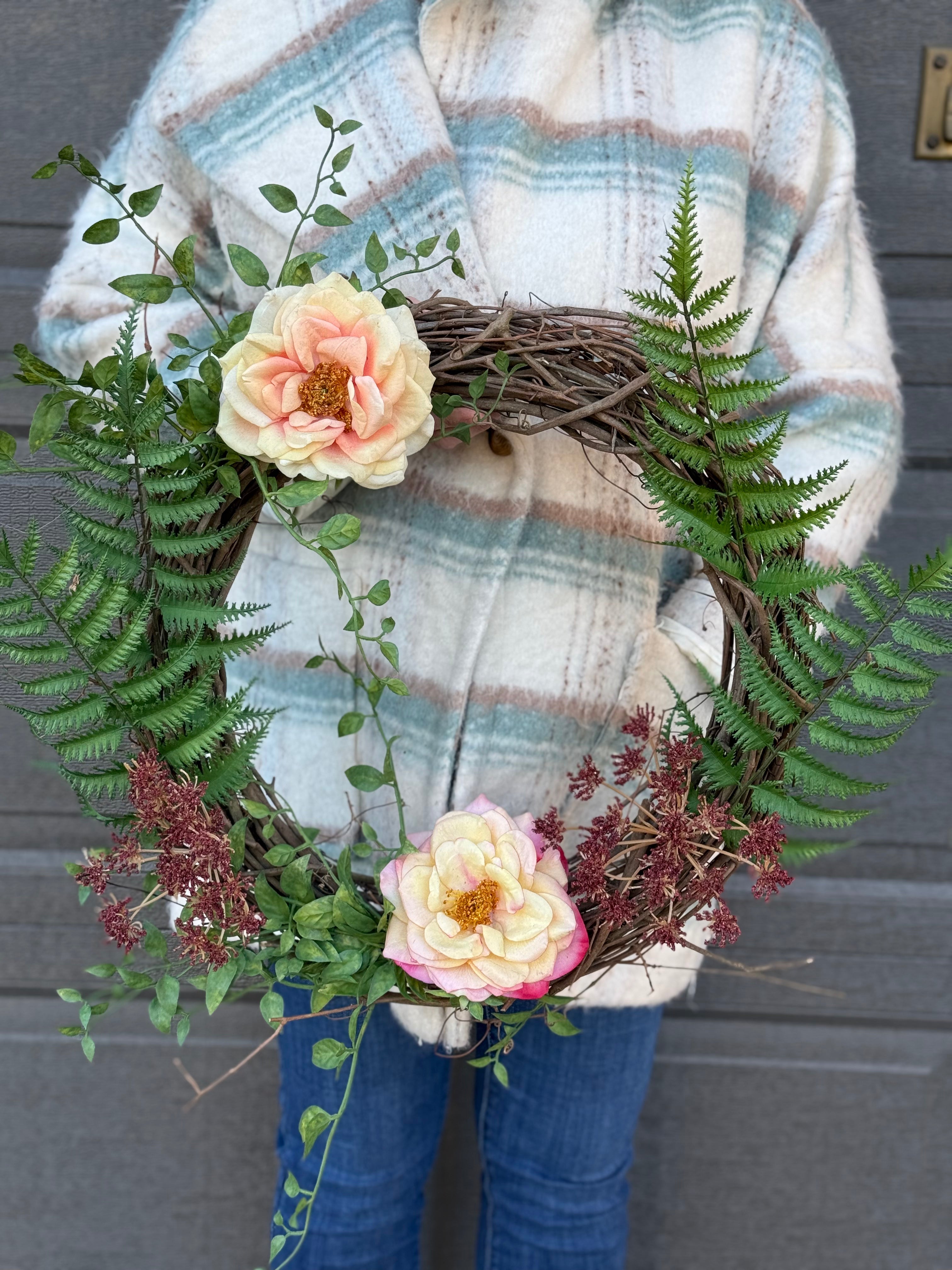 English Garden Wreath - Elegant Floral Door Decor for Spring & Summer | Perfect for Home, Wedding, and Party Decorations