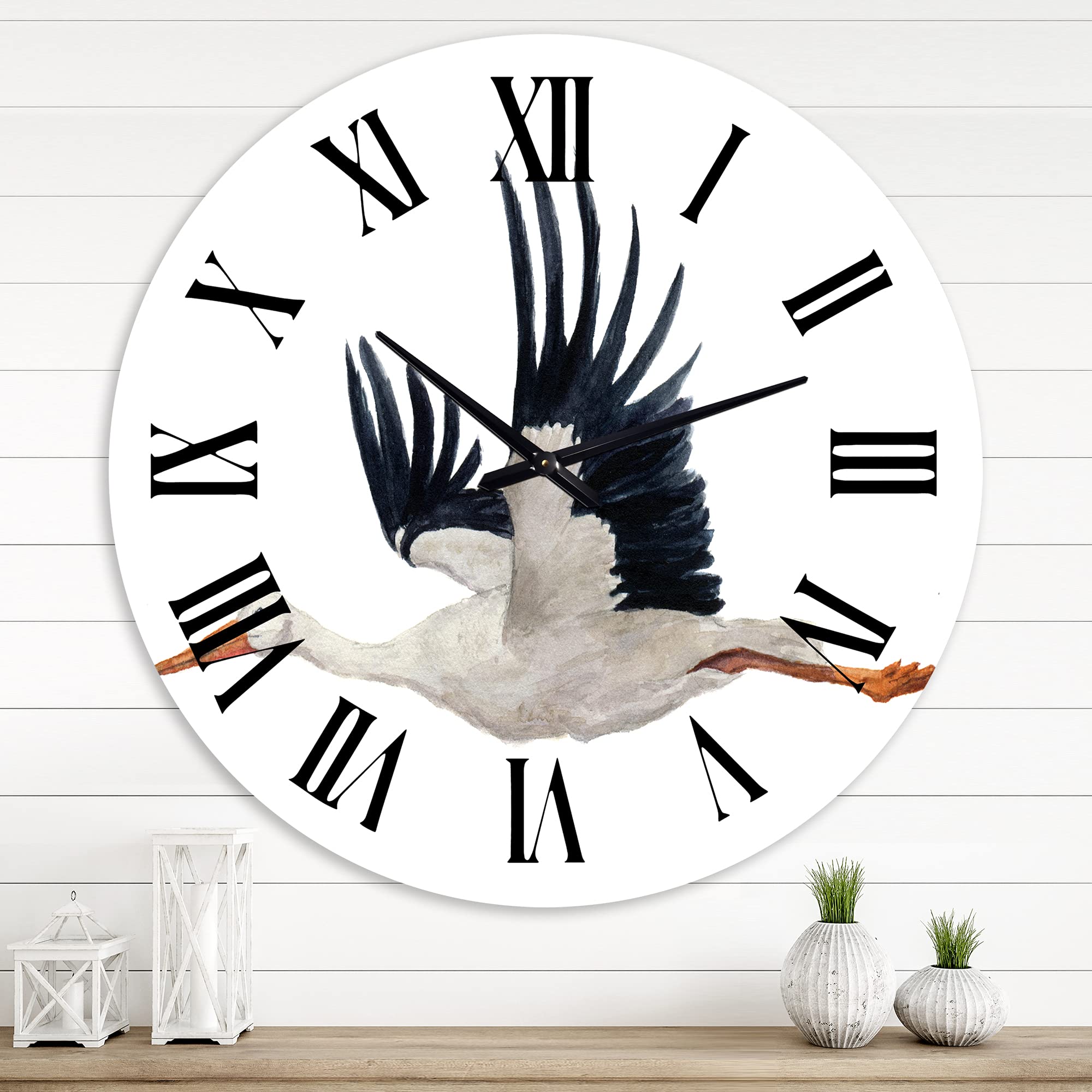 Flying White Stork Wall Clock - Large Traditional Animal Wall Clock for Kitchen Decor | Perfect for Home, Office & Farmhouse Style Décor