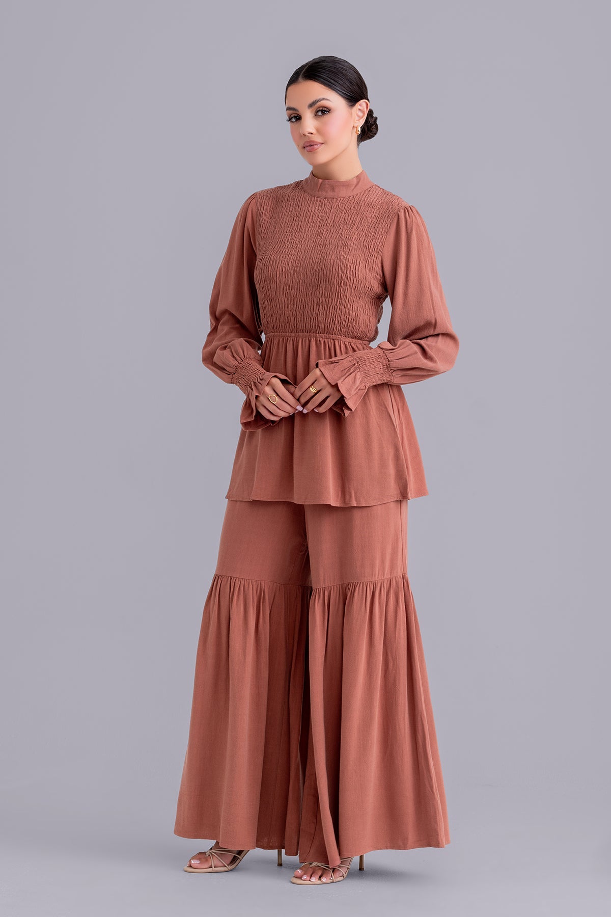 Krina Linen Smock Pant and Top Set in Spice - Comfortable Loungewear for Women, Perfect for Yoga, Travel & Relaxation at Home