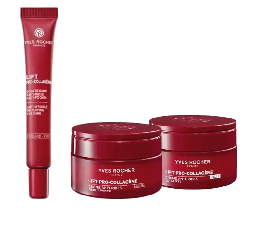 Yves Rocher Lift Pro-Collagen Anti-Wrinkle Firming Eye Cream Set - Day & Night Treatment (3 x 14ml/0.47oz + 50ml/1.7oz) for Dark Circles, Puffiness & Fine Lines | Perfect for Travel & Daily Skincare Routine