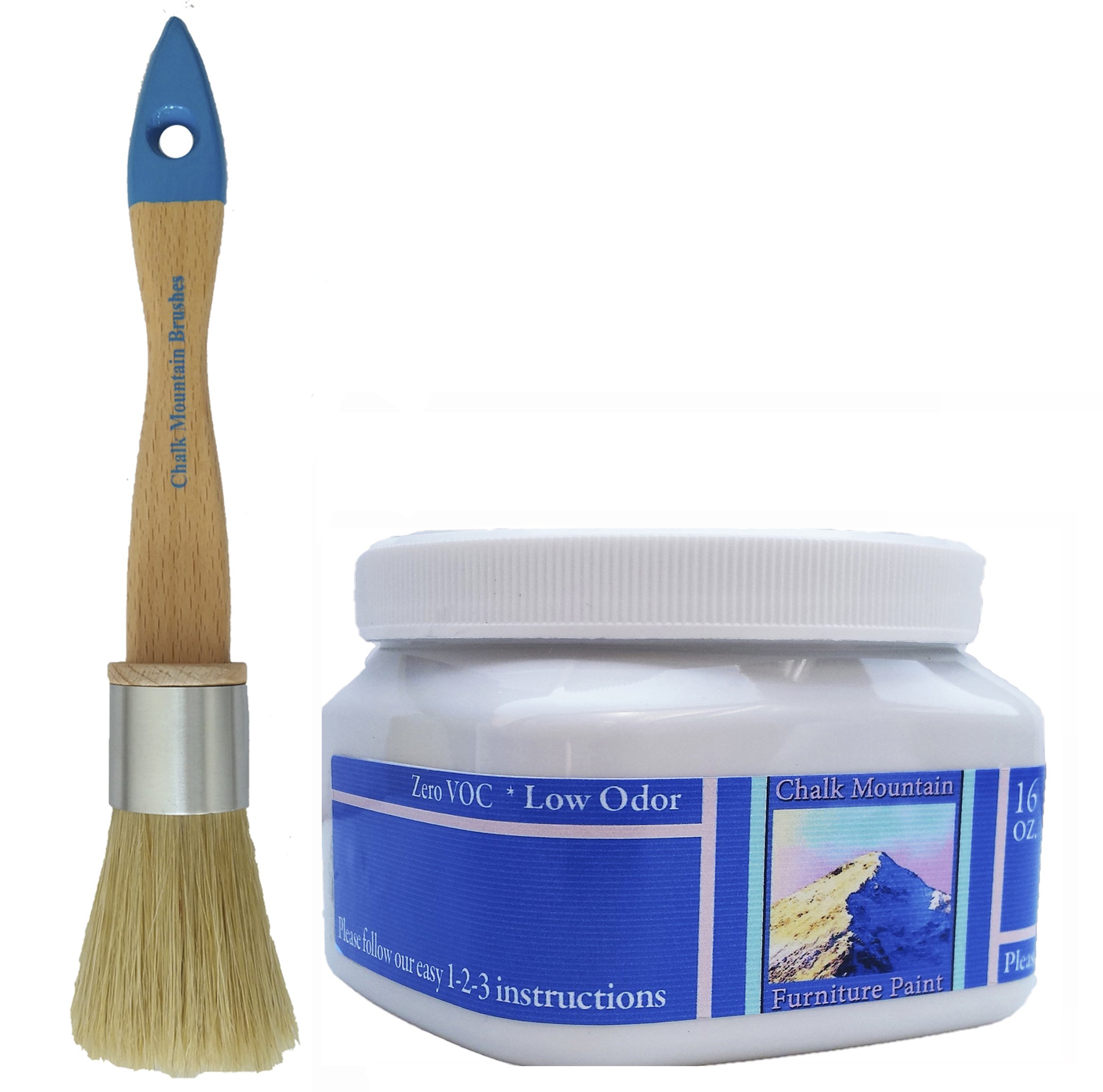 Chalk Mountain Brushes - 2 Pack Small Round Boar Hair Bristle Paint Brushes for Chalk Furniture Paint (16oz, #14) - Perfect for DIY Furniture Makeovers, Home Decor Projects & Craft Painting