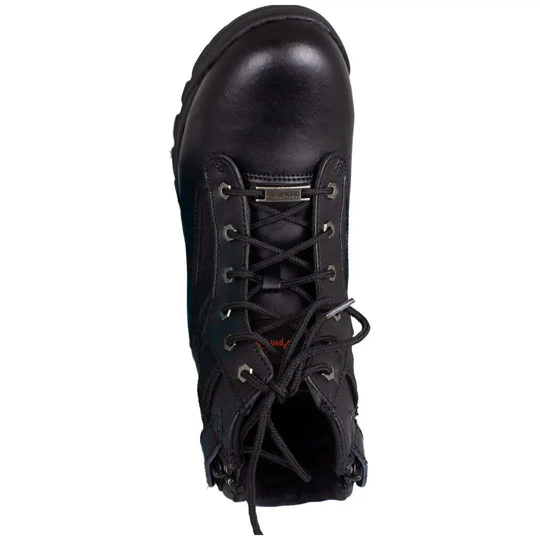 Open Road Women's Black Leather Tactical Combat Boots with Side Zippers - Stylish Lace-Up Ankle Boots for Outdoor Hiking, Motorcycle Riding & Urban Fashion