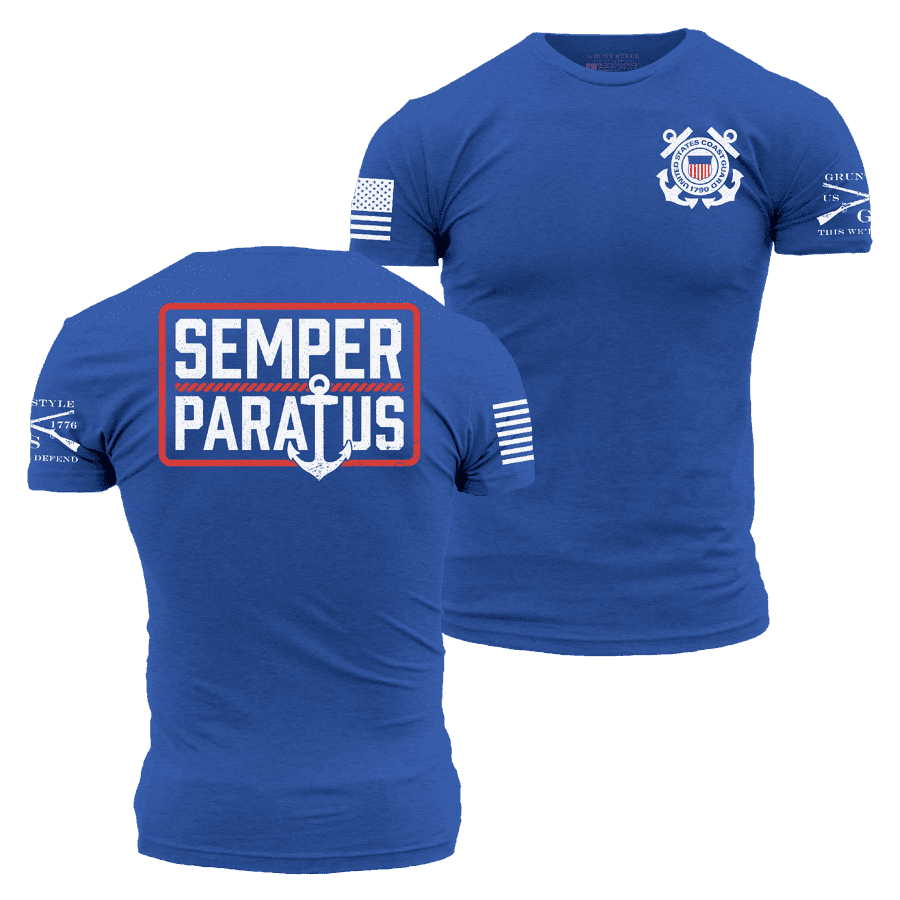 USCG Semper Paratus T-Shirt - Royal Blue Navy Military Apparel - Perfect for Veterans Day, Coast Guard Events & Patriotic Outfits