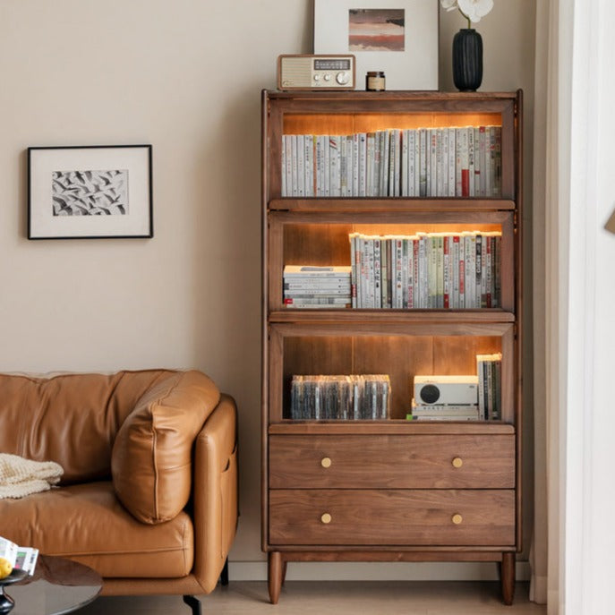 Solid Black Walnut Wood Side Cabinet with Flip Door - Perfect for Living Room, Bedroom & Home Office Storage