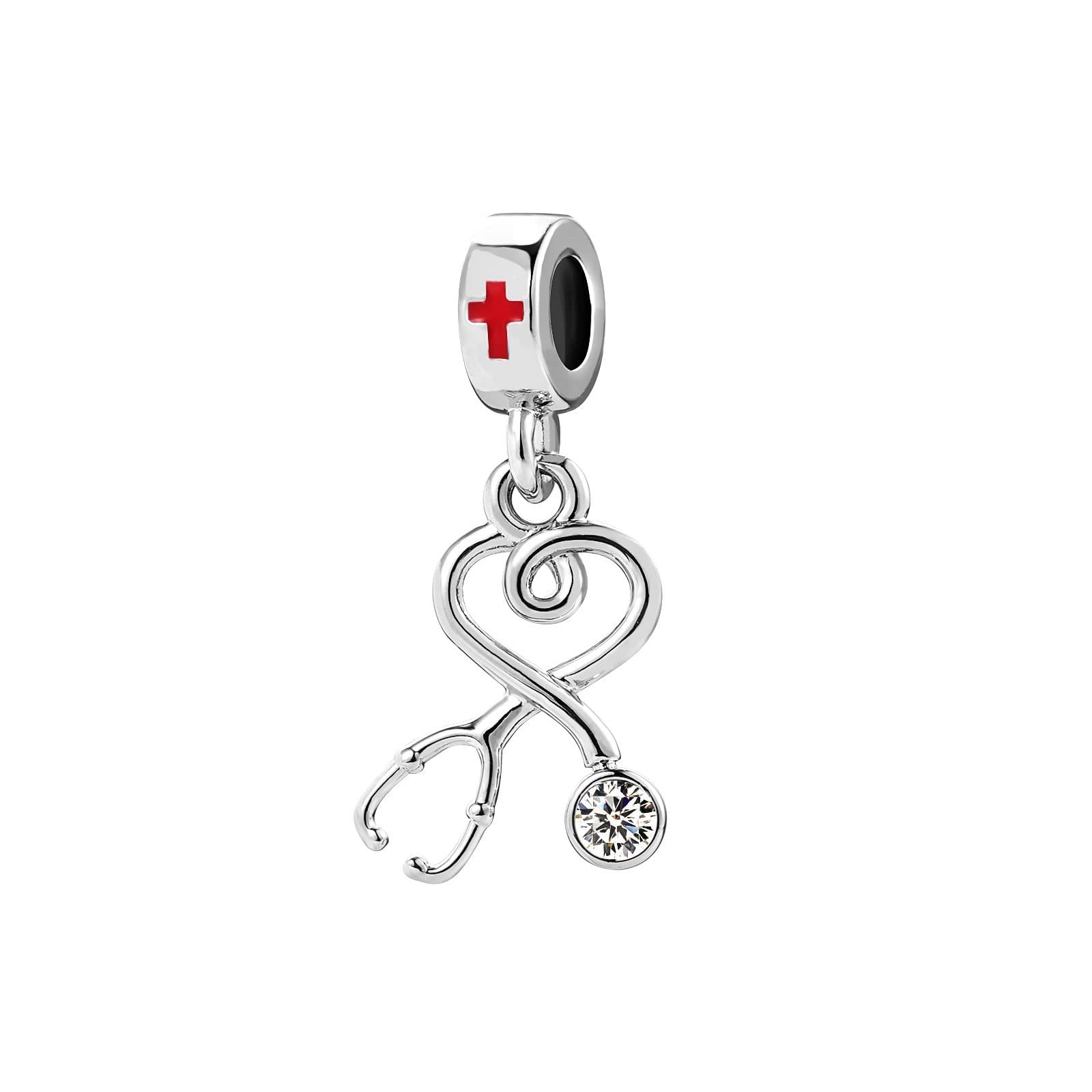 Mini Jewelry Heart Stethoscope Charm for Pandora Bracelets - Nurse Doctor Medical Gift for Women, Girls, Daughter Birthday Present - Perfect for Nurses Week, Medical Graduation & Healthcare Appreciation