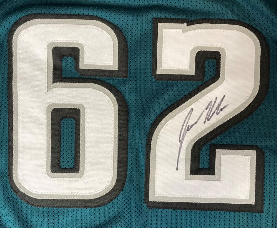 Jason Kelce Philadelphia Eagles Autographed Green Football Jersey - Twice Signed with PSA ITP Hologram - Perfect for Eagles Fans & Sports Memorabilia Collectors