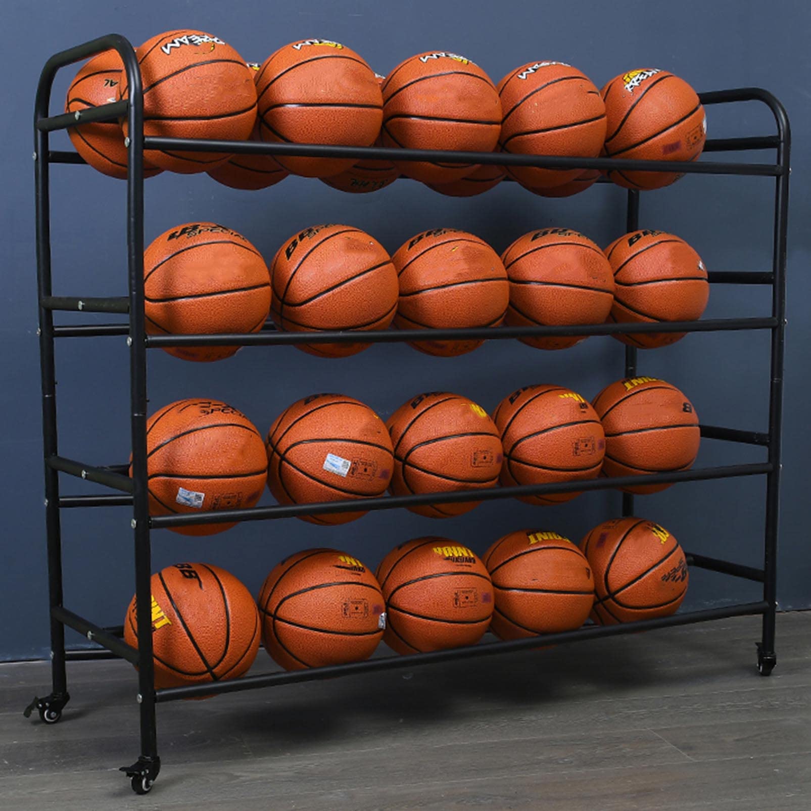 Basketball Storage Rack & Rolling Sports Ball Holder Cart - Organizer for Basketball, Football, Volleyball | Home Gym Equipment Shelf & Garage Storage Solution for Sports Gear