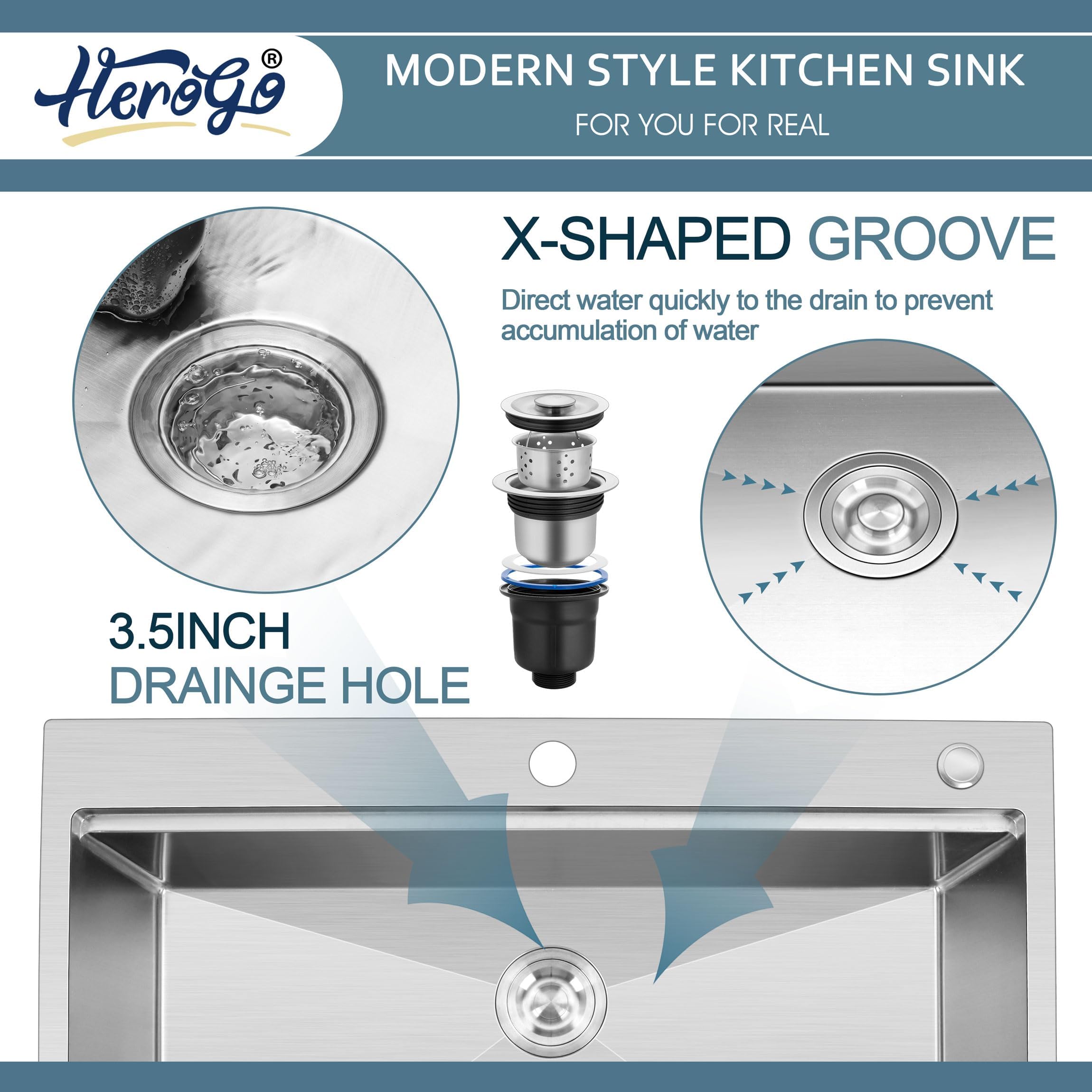 33x22 Inch Drop-In Kitchen Sink - Herogo 10