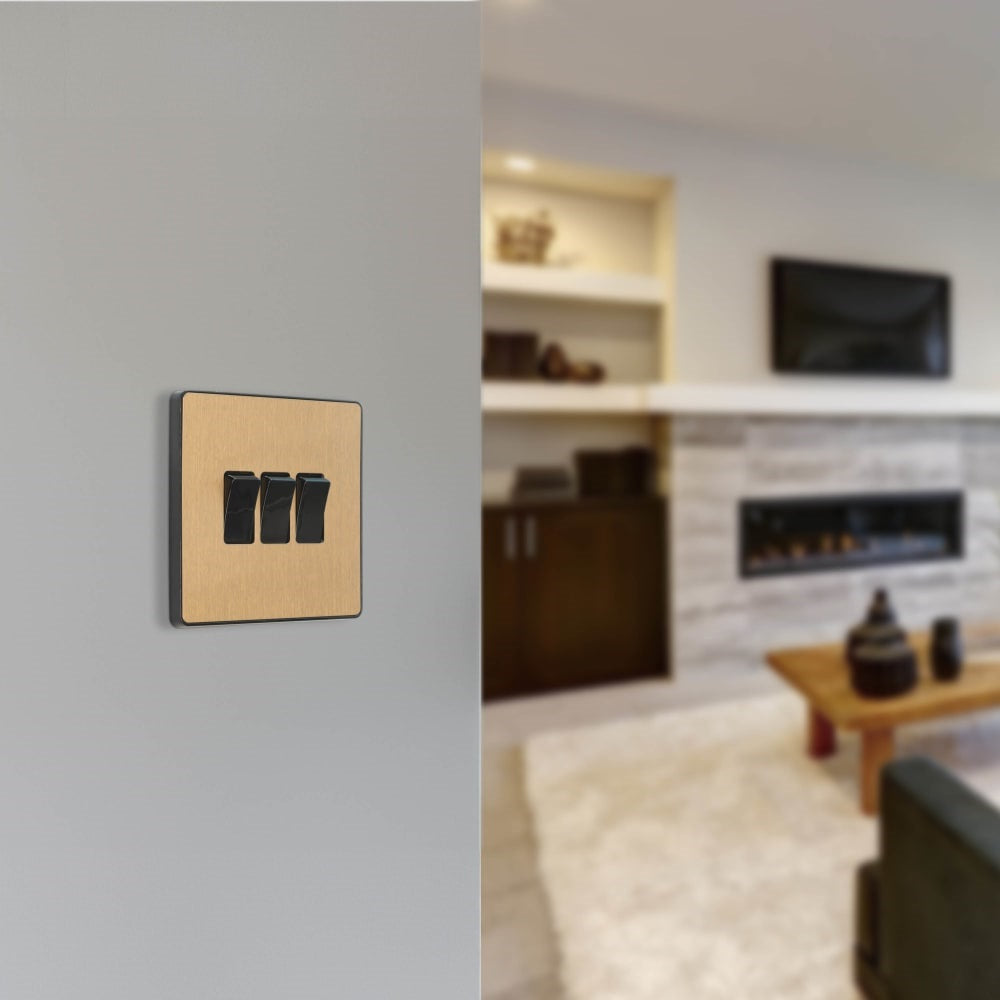 BG Evolve Satin Brass 3G 2W Light Switch PCDSB43B - Premium Electrical Switch for Home & Office Lighting Control