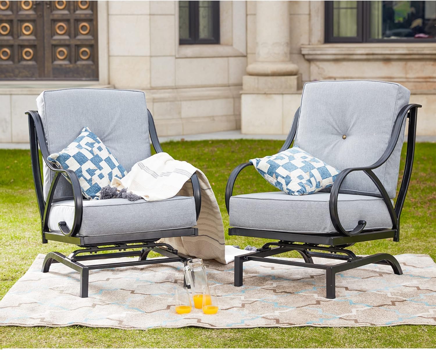 LOKATSE HOME 2-Piece Outdoor Patio Dining Chairs Set - Grey Metal Bistro Chairs with Cushions for Garden, Balcony, and Backyard Relaxation