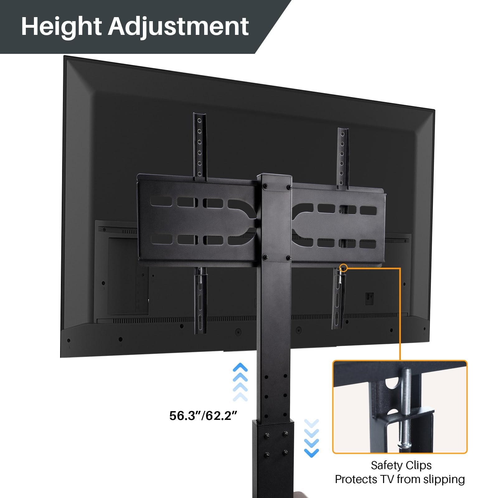 Adjustable Mobile TV Stand on Wheels for 32-80 Inch Flat/Curved TVs - Rolling TV Cart with Power Outlet, Height Adjustable, Supports 130 lbs & VESA 650x500mm - Perfect for Living Room, Bedroom, or Office (Brown)