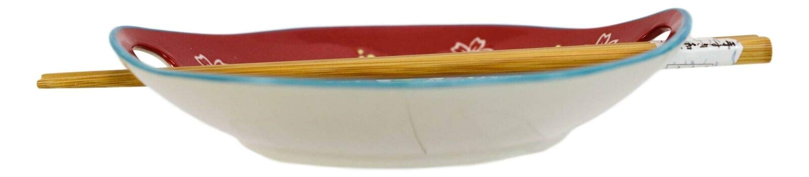 2 Pack Red Maneki Neko Lucky Cat Appetizer Plates with Chopsticks Set - Japanese Fortune Cat Sushi Serving Dishes for Asian Party, Home Decor & Good Luck Gift
