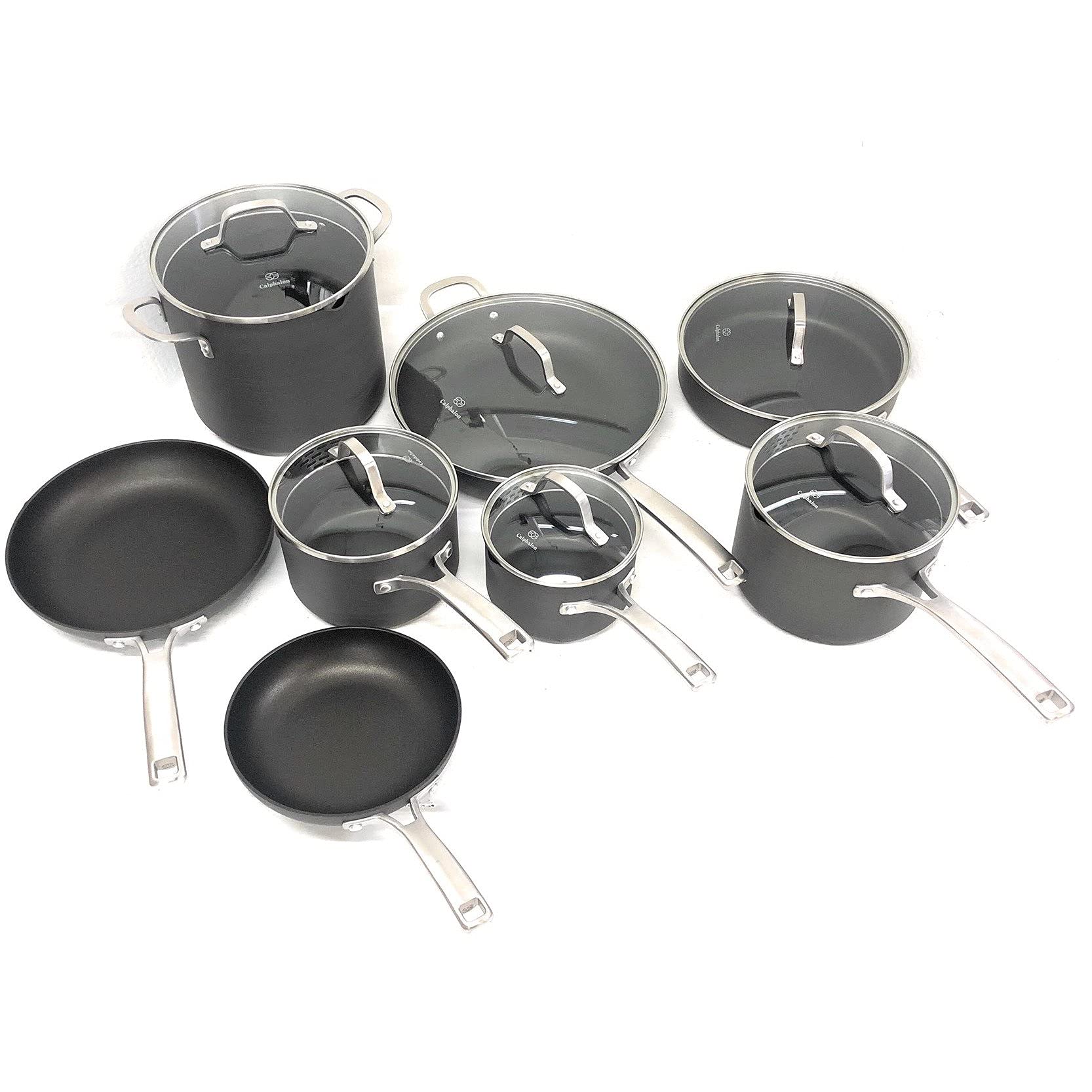 Calphalon Classic Nonstick Hard-Anodized 14-Piece Cookware Set - Durable Grey Pots & Pans for Professional Cooking, Baking & Everyday Kitchen Use