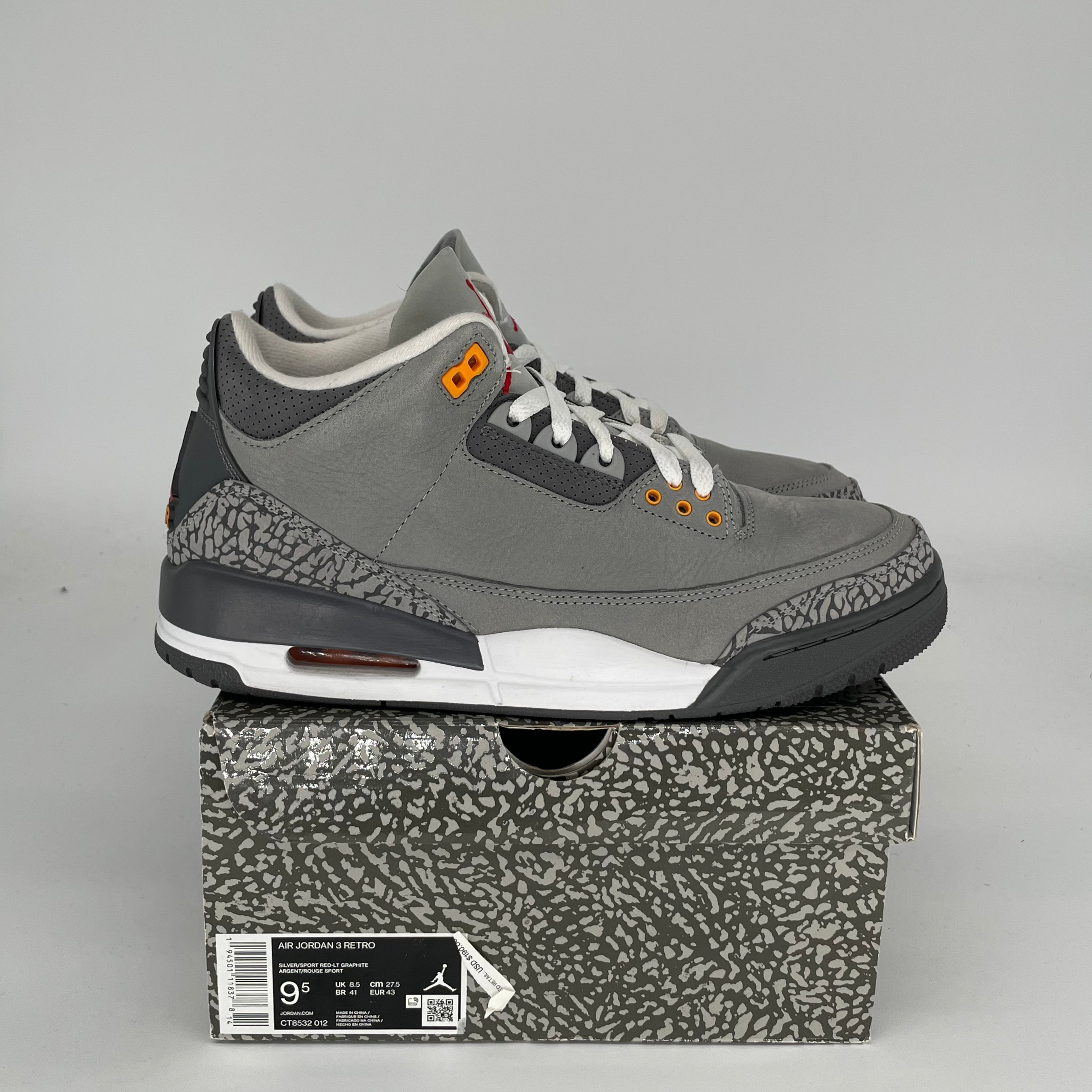 AIR JORDAN 3 COOL GREY Men's Basketball Shoes - Size 9.5 (CT8532-012) | Retro Sneakers for Casual Wear, Street Fashion & Sports Performance
