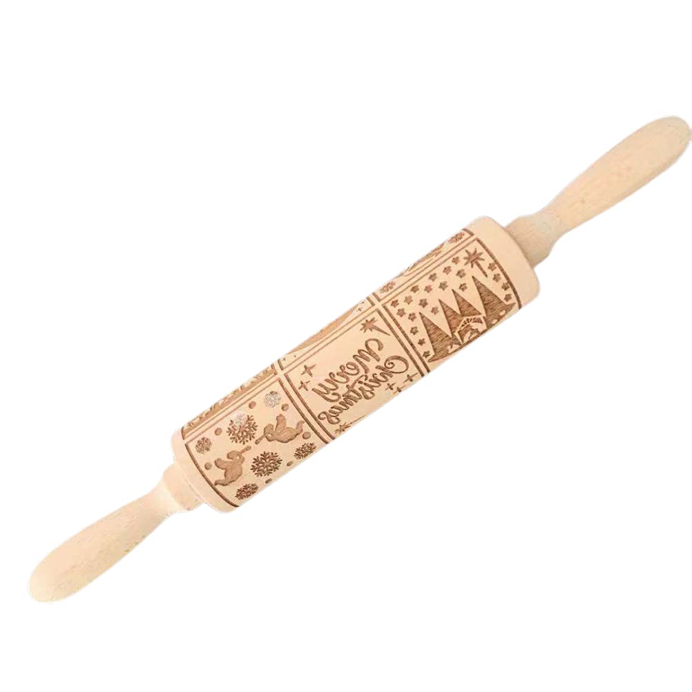 Christmas Nativity Embossing Rolling Pin - Wooden Non-Stick Cookie Dough Roller for Holiday Baking | Perfect for Christmas Cookies, Gingerbread, and Festive Pastry Making