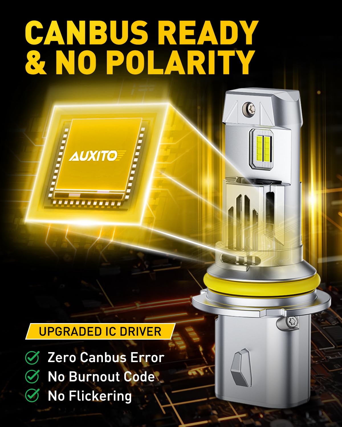 AUXITO 9007/HB5 LED Bulbs - 33,000LM 900% Brighter Halogen Replacement, 6500K Cool White, Canbus Ready, Plug and Play - Perfect for Fog Lights & Daytime Running Lights (Pack of 2) - Ideal for Trucks, SUVs, and Off-Road Vehicles