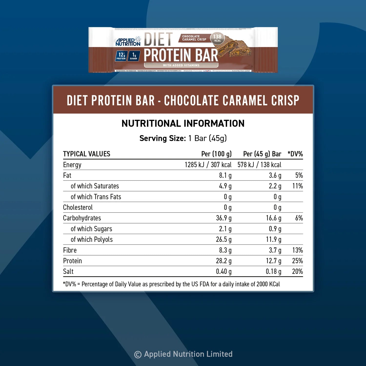 Applied Nutrition Diet Protein Bar - 12 Pack, 45g Each | Low Calorie, High Protein Snack for Weight Loss & Muscle Recovery | Perfect for Gym, Work & On-the-Go Nutrition