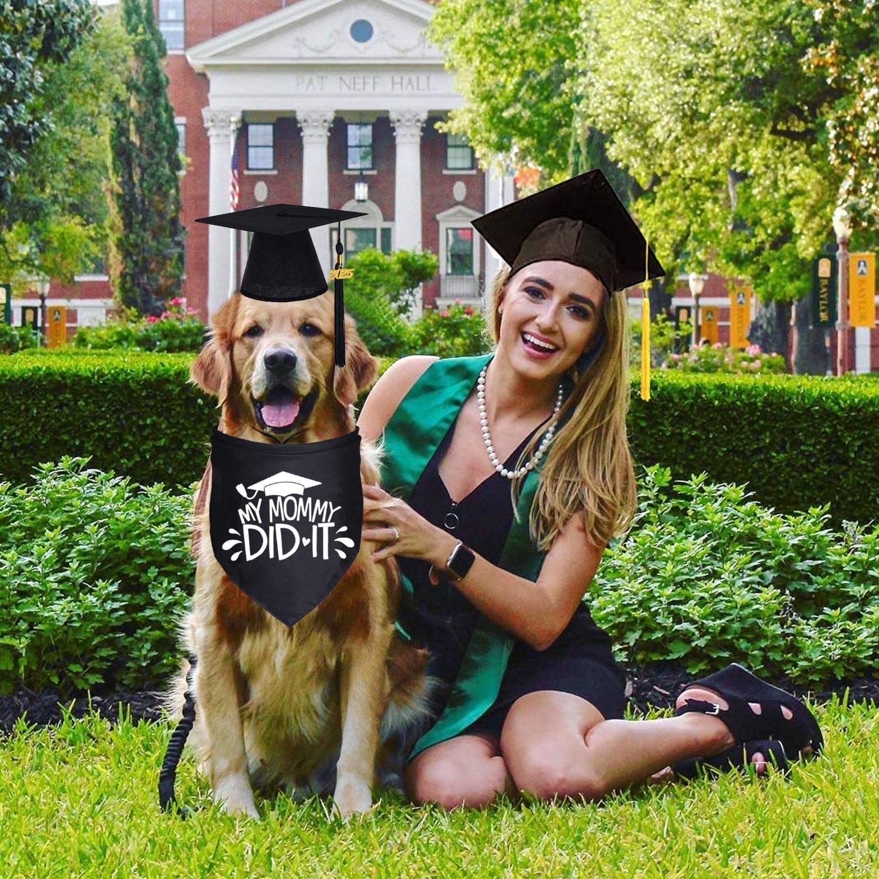 2025 Graduation Dog Bandana with Black Tassel - Adjustable Pet Graduation Outfit for Small, Medium & Large Dogs - Perfect for Graduation Ceremonies, Photo Shoots & Celebration Parties (Black, Cap & 