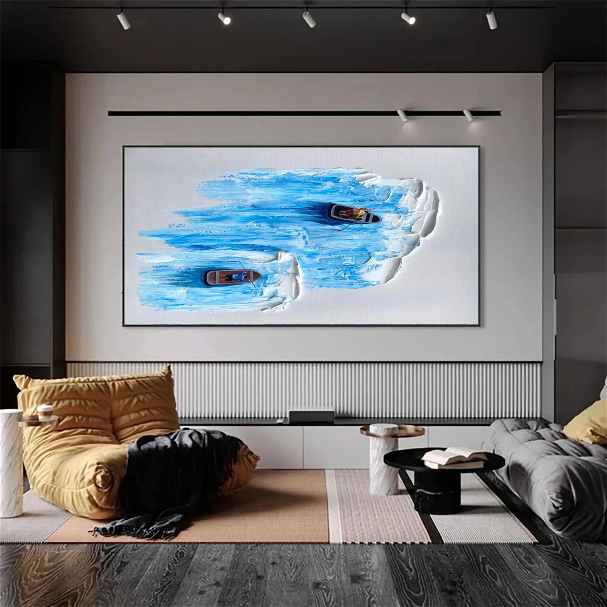 Ocean and Sky Painting #OS 127 - Handmade Canvas Wall Art for Home Decor, Office & Living Room - Coastal Landscape Seascape Artwork