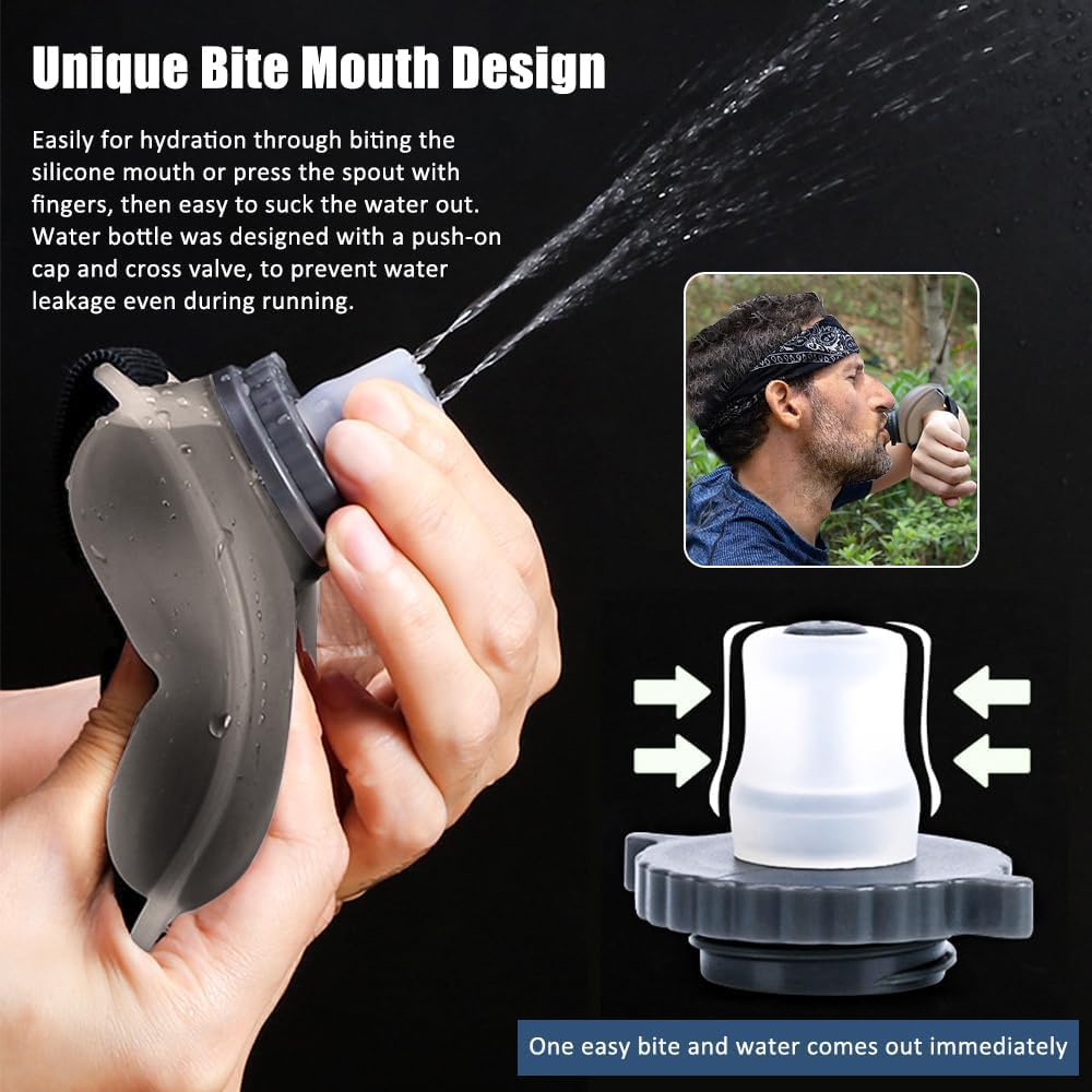 Hands-Free Sports Water Bottle with Adjustable Wrist Strap - Portable Silicone Hydration Bottle for Running, Cycling, Hiking, Gym Workouts & Outdoor Activities - Perfect for Athletes & Fitness Enthusiasts (Grey)