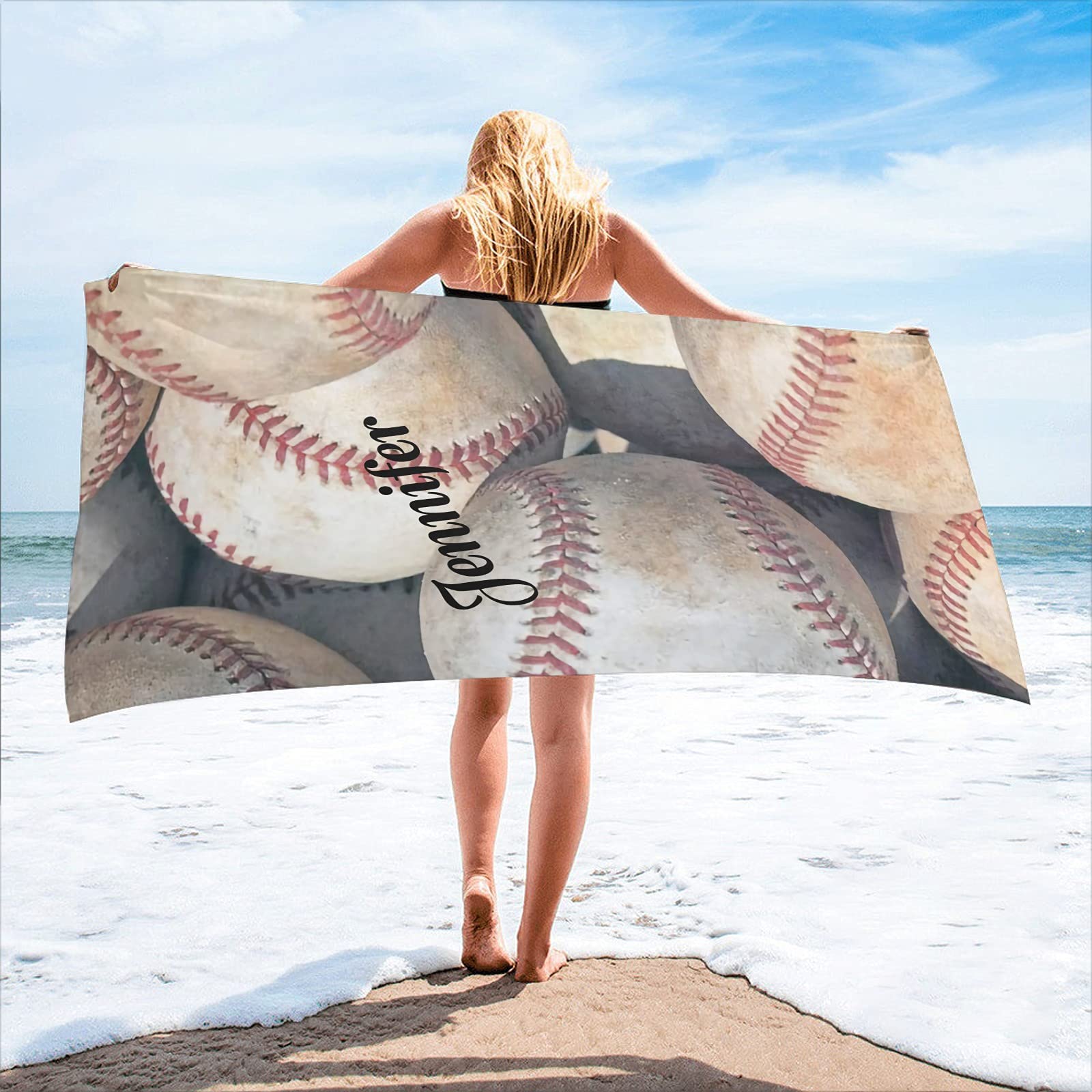 Custom Personalized Baseball Beach Towel with Name - 30x60 Inch Large Sports Bath Towel for Women, Men, Kids - 2-Sided Printed - Perfect for Pool, Beach, Gym & Baseball Gifts