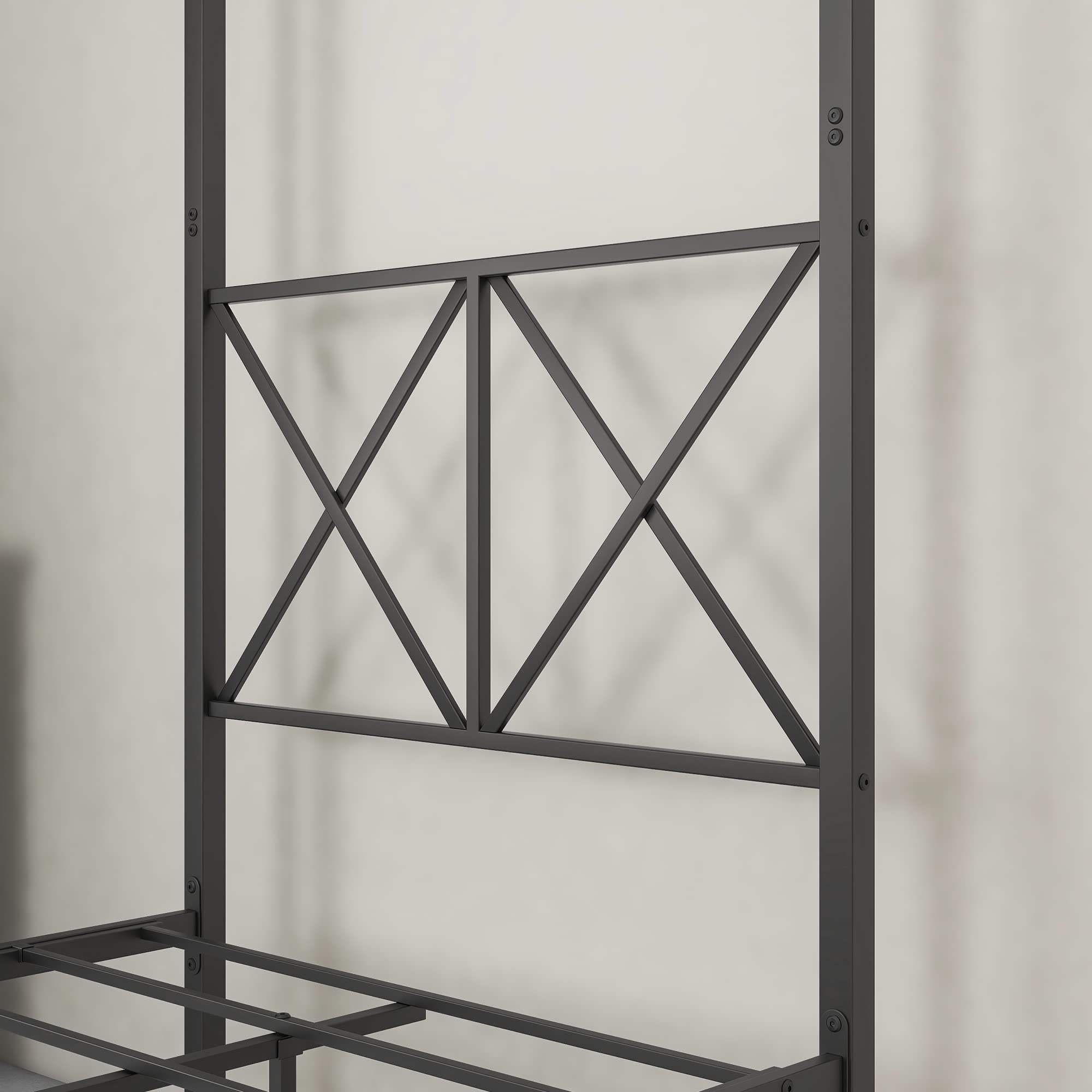 **Metal Canopy Bed Frame - No Box Spring Needed, X-Shaped Support, Black Twin Size - Perfect for Kids' Rooms, Guest Bedrooms & Cozy Dorm Spaces**