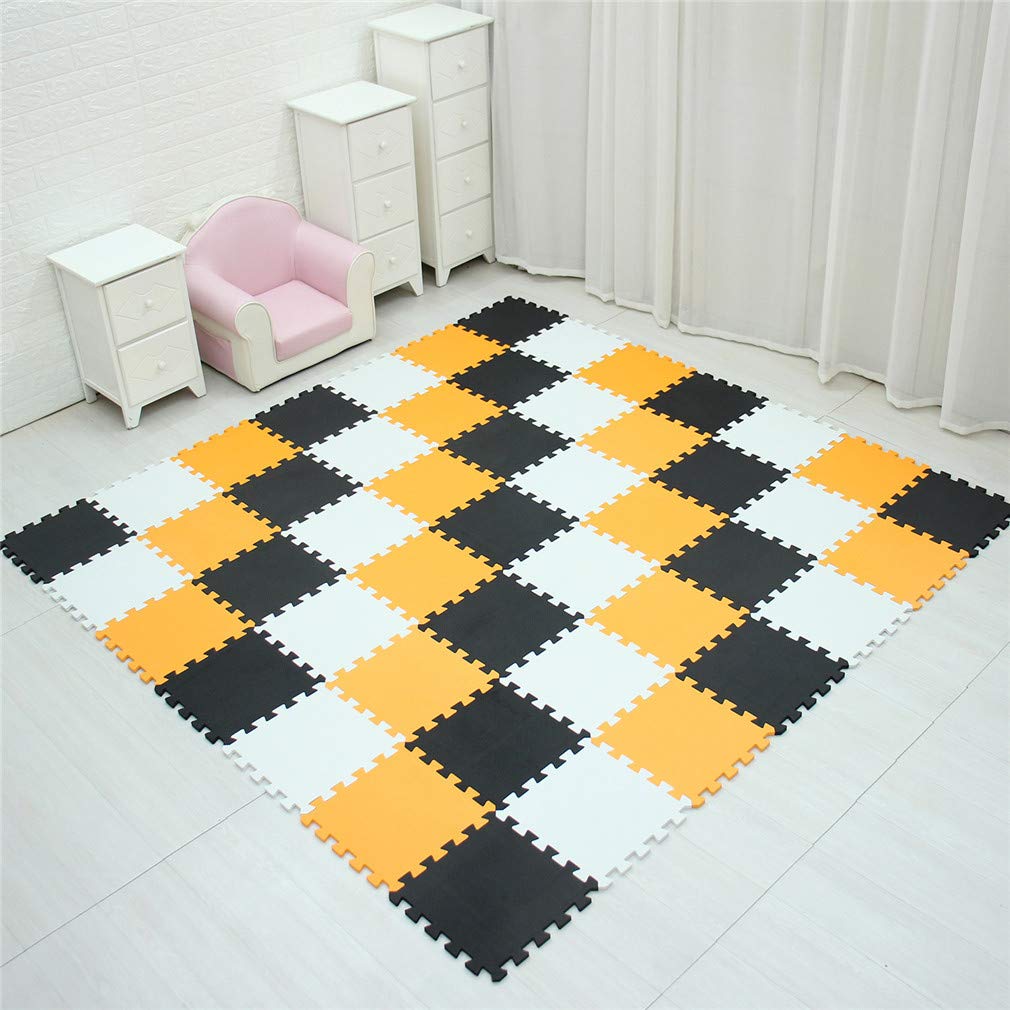 DFLYHLH 18-Piece Baby EVA Foam Play Puzzle Mat - Interlocking Exercise Tiles for Kids Flooring, Soft Playroom Carpet & Rug - White, Orange, Black (30 Tiles Total) - Perfect for Nursery, Daycare, Playroom & Toddler Safe Crawling Space