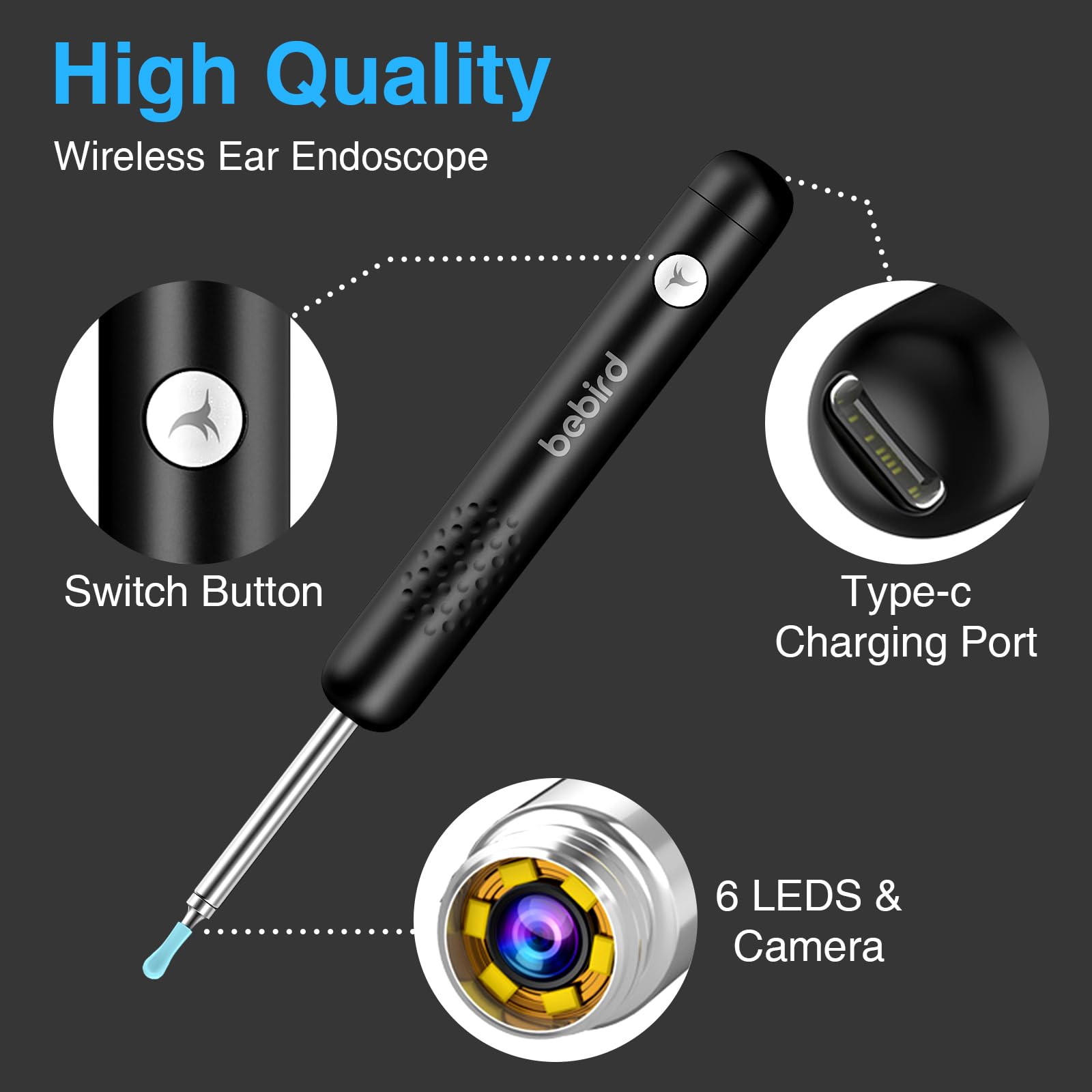 Smart Ear Wax Removal Tool with HD Camera & Light - Wireless Ear Cleaner Otoscope for Smartphone - Safe Ear Wax Removal Kit for Kids & Adults - Perfect for Home Use, Travel & Medical Checkups