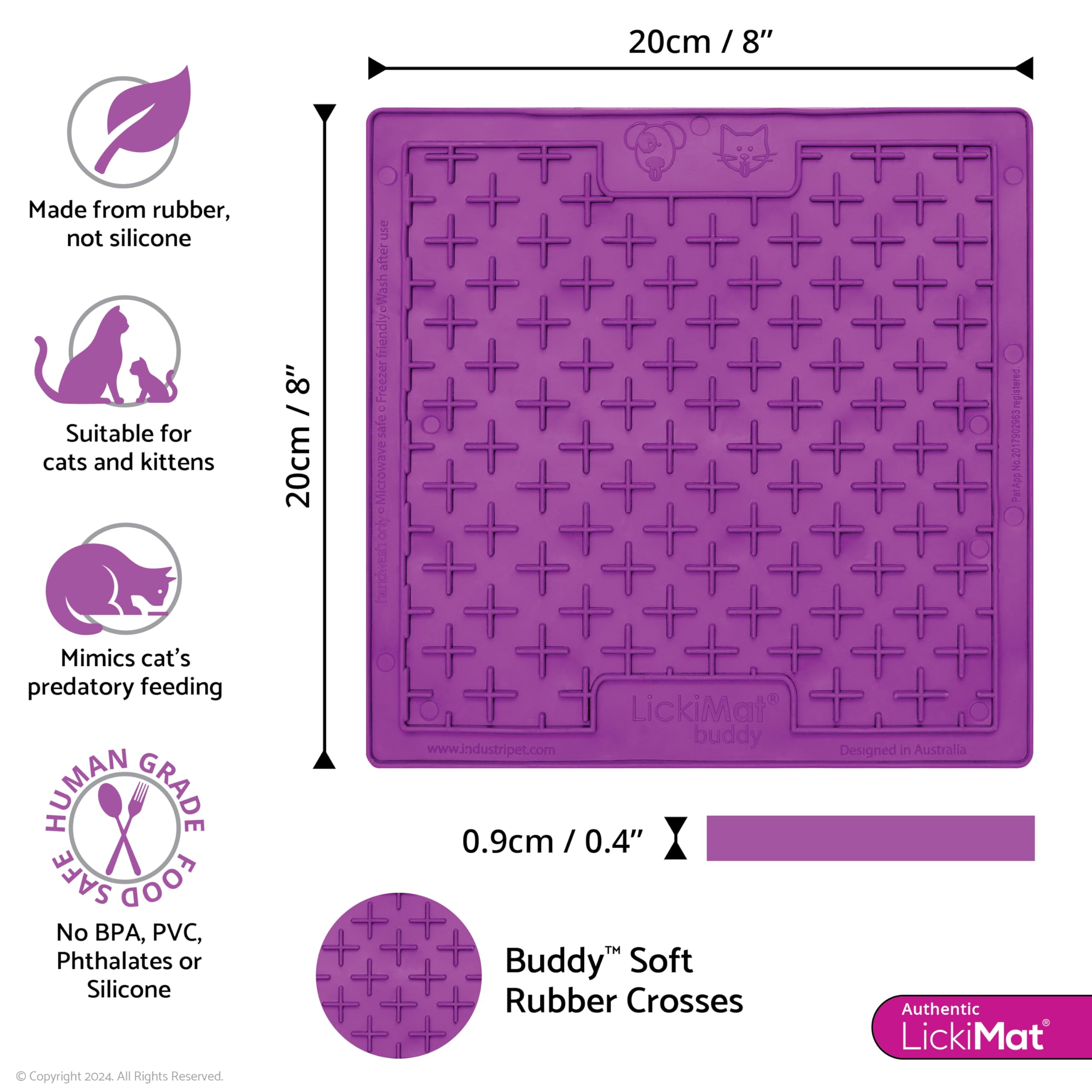LickiMat Classic Buddy Cat Slow Feeder Lick Mat - Anxiety & Boredom Relief for Cats - Perfect for Wet Food, Treats, Yogurt & Peanut Butter - Fun Alternative to Slow Feed Bowl - Purple - Great for Mealtime Enrichment & Stress Reduction