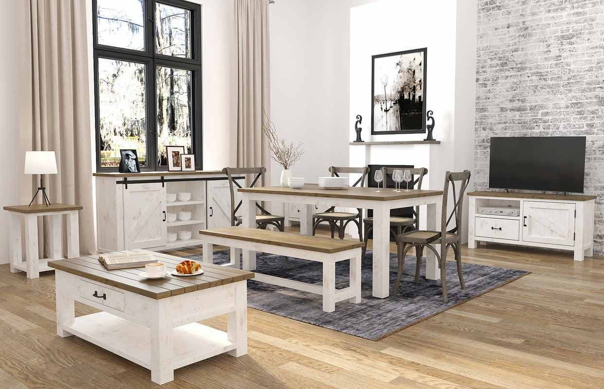 Reclaimed Pine Wood Bench - Antique White & Rustic Natural Finish | Farmhouse Dining Table Bench, Entryway Seating, Garden Bench for Outdoor & Indoor Use