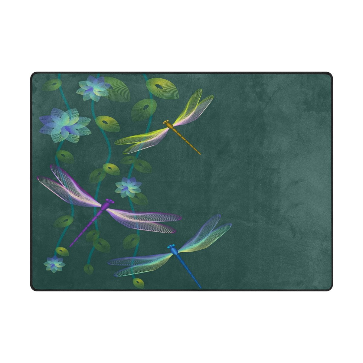 ALAZA Blue Floral Dragonfly Print Area Rug - 7' x 5' Soft Non-Slip Living Room Bedroom Rug - Perfect for Boho Home Decor, Nursery & Dorm Room Floor Covering