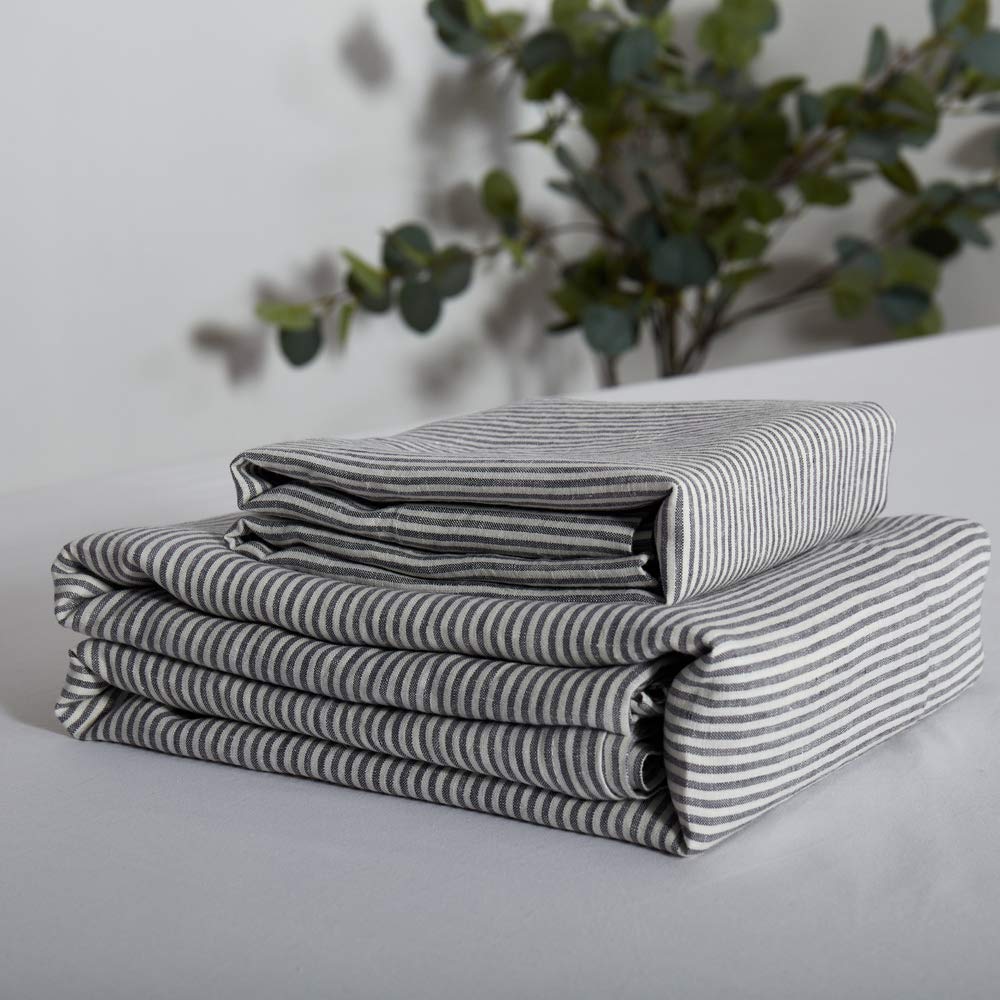 Premium 100% Linen Sheet Set Queen Size - 4 Piece Breathable European Flax Bedding with 14