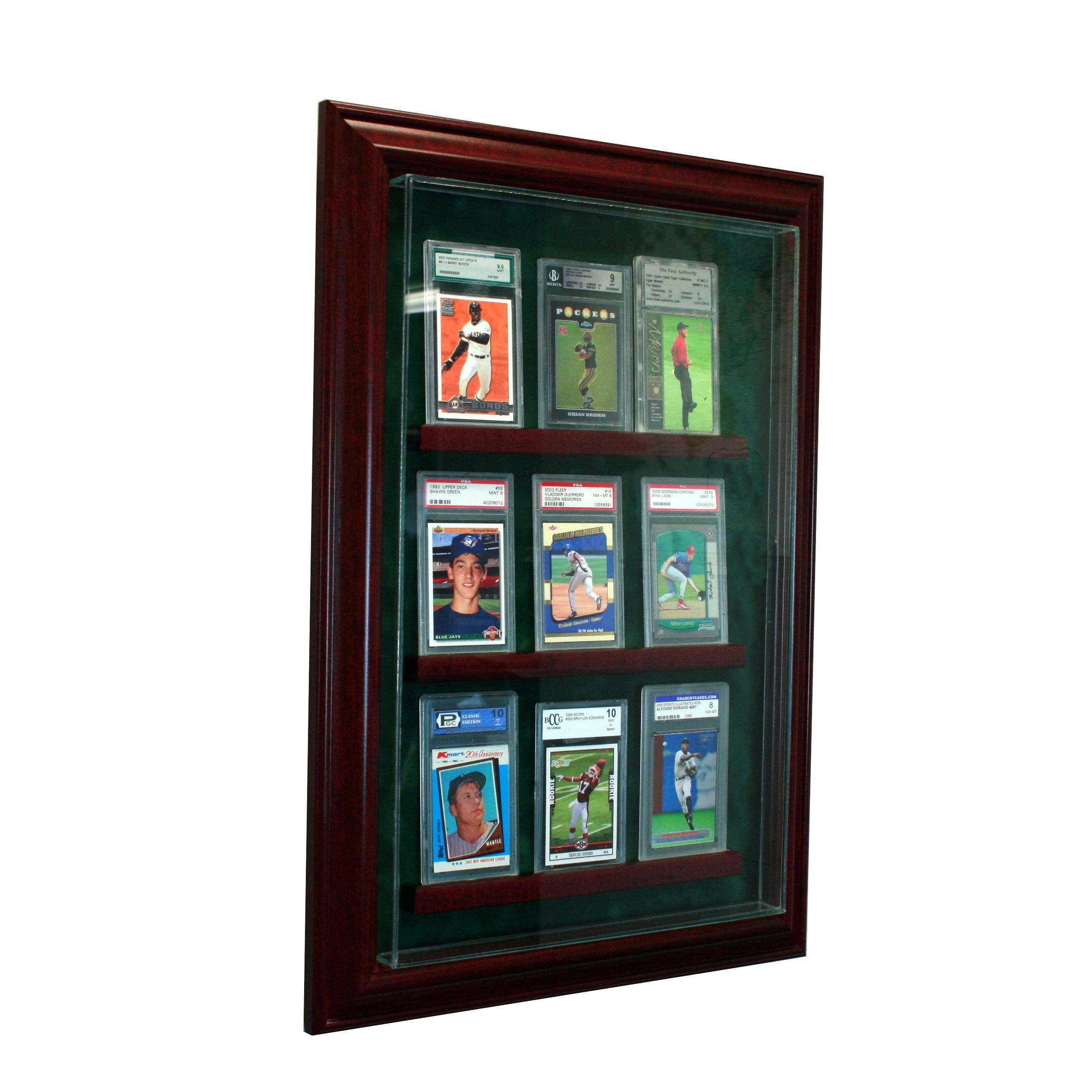 9-Graded Trading Card Display Case - Hinged Door Cabinet with Suede Backing - Perfect for Collectors, Sports Cards & TCG Storage (MTG, Pokemon, Yu-Gi-Oh)