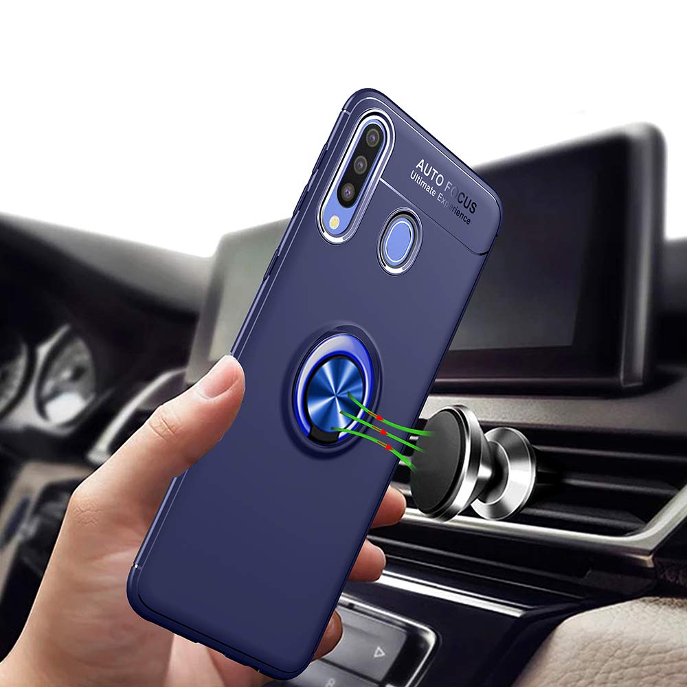 Samsung Galaxy A20 A30 Phone Case with Tempered Glass Screen Protector - Magnetic Ring Holder Stand, Kickstand, Rugged Silicone Cover for Galaxy M10s A20 A30 S20 20A 30A A205G - Blue | Perfect for Work, Travel & Outdoor Protection