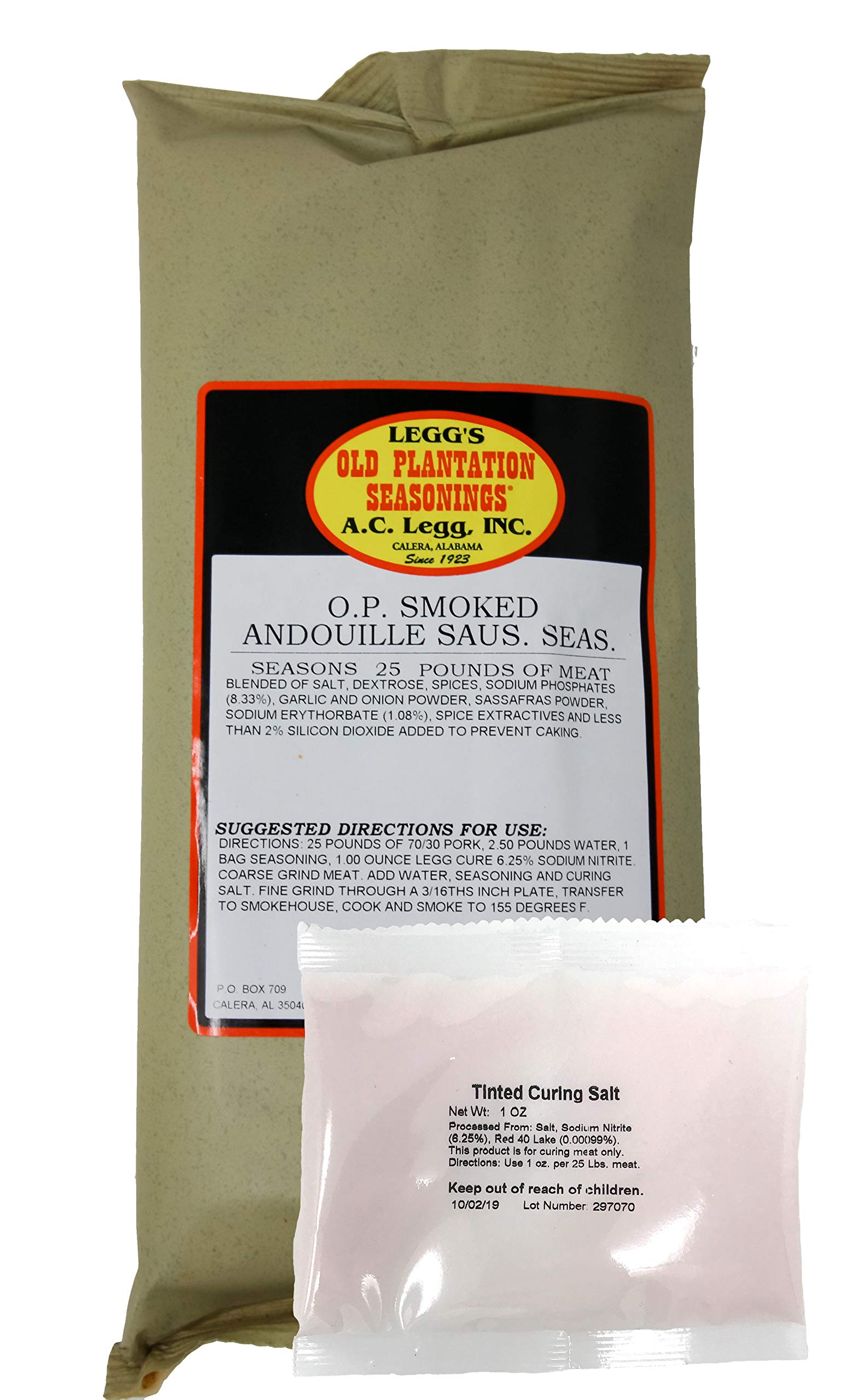 A.C. Legg's OP Smoked Andouille Sausage Seasoning - 19.5 oz (for 25 lbs of Meat) with Cure - Perfect for Homemade Sausages, BBQ, and Cajun Cooking