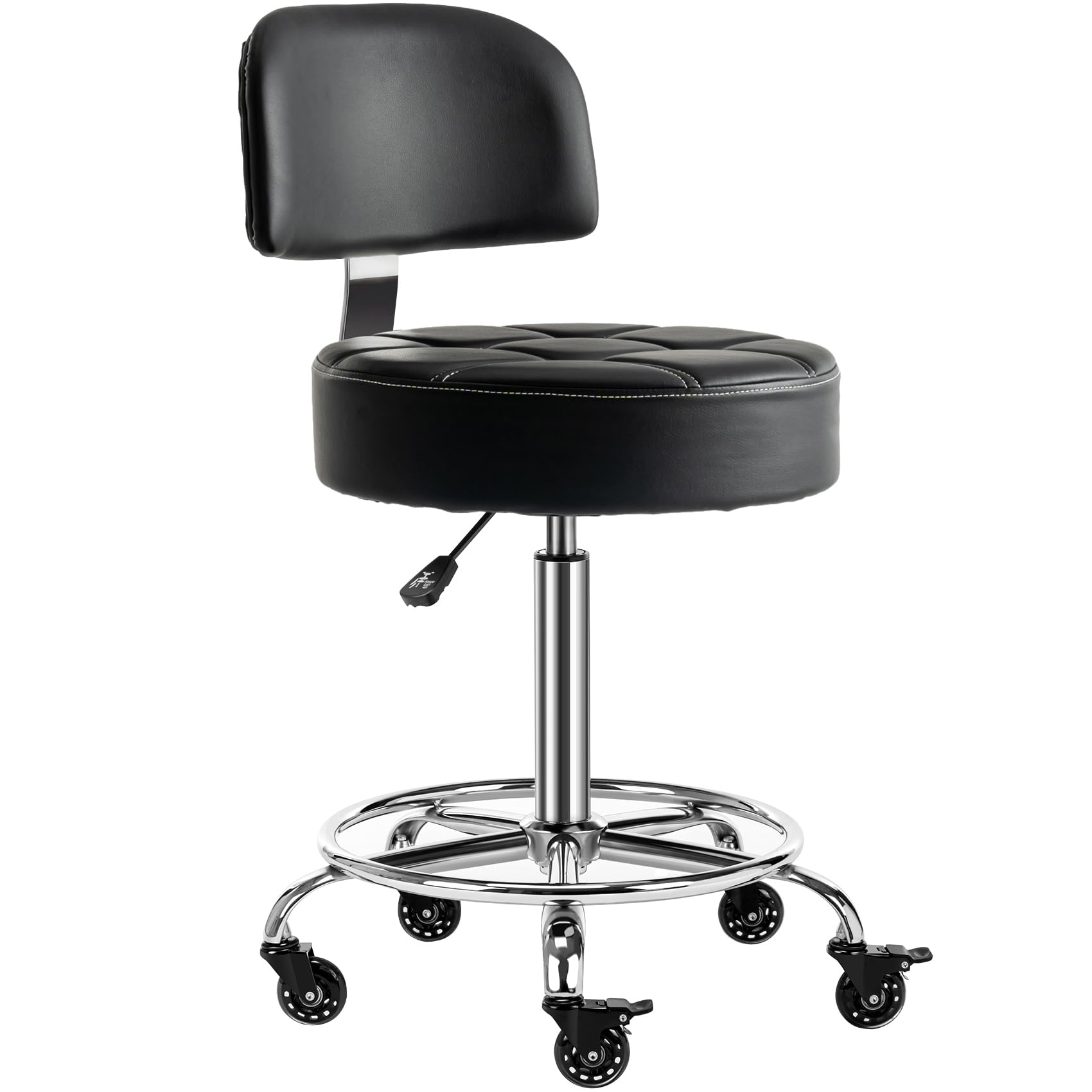 Ergonomic Lockable Rolling Stool with Backrest & Footrest - Adjustable Hydraulic Height (19.5''-24.5'') for Doctors, Estheticians, Artists - Perfect for Home Office, Salon & Medical Clinic (Black)