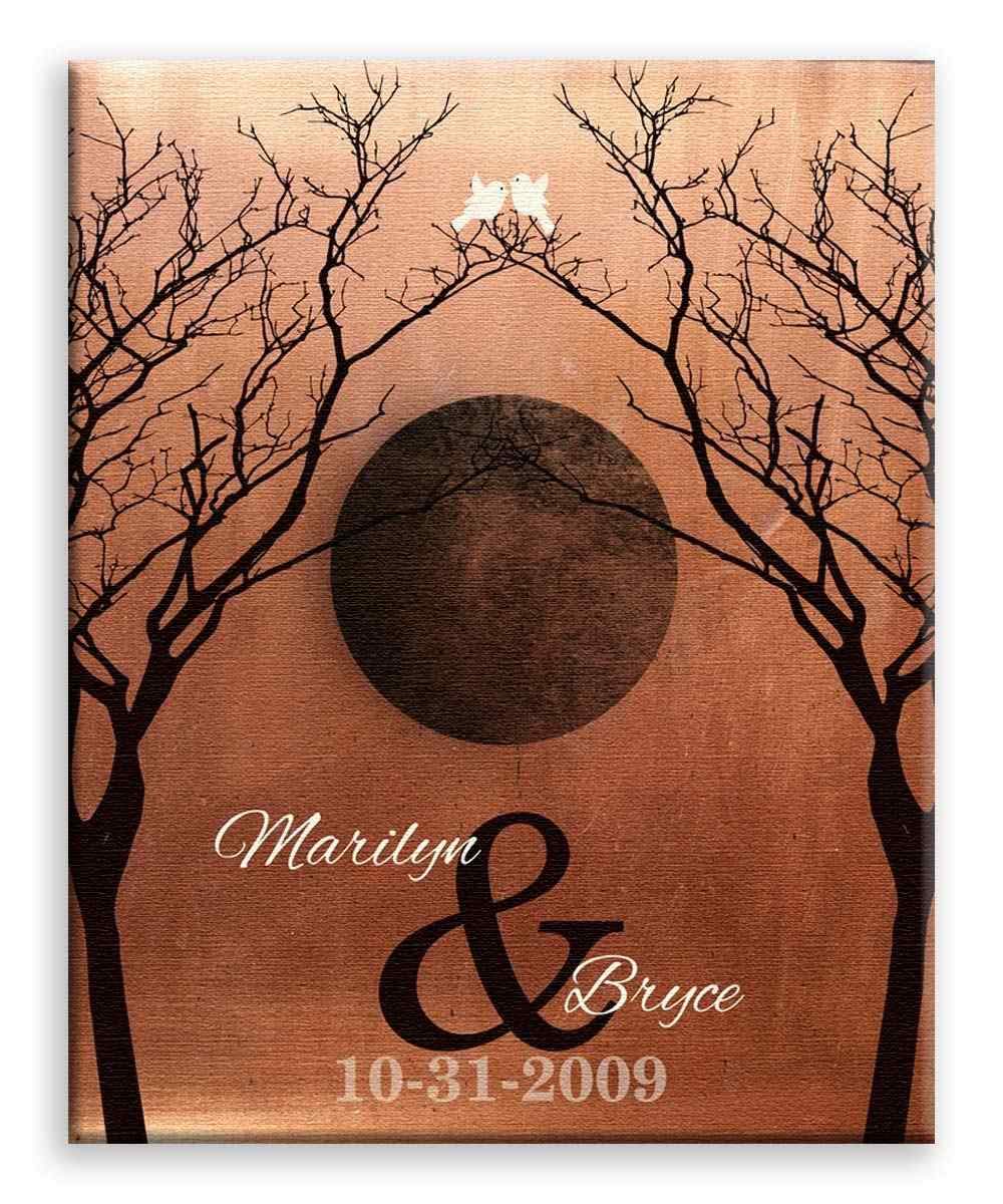 11x14 Mounted Canvas Art Print - Winter Moonlit Bare Trees Landscape - Personalized Faux Copper Wedding Gift with Free Gift Wrapping (LTC-C1307) - Perfect for Home Decor, Anniversary Presents & Holiday Gifting