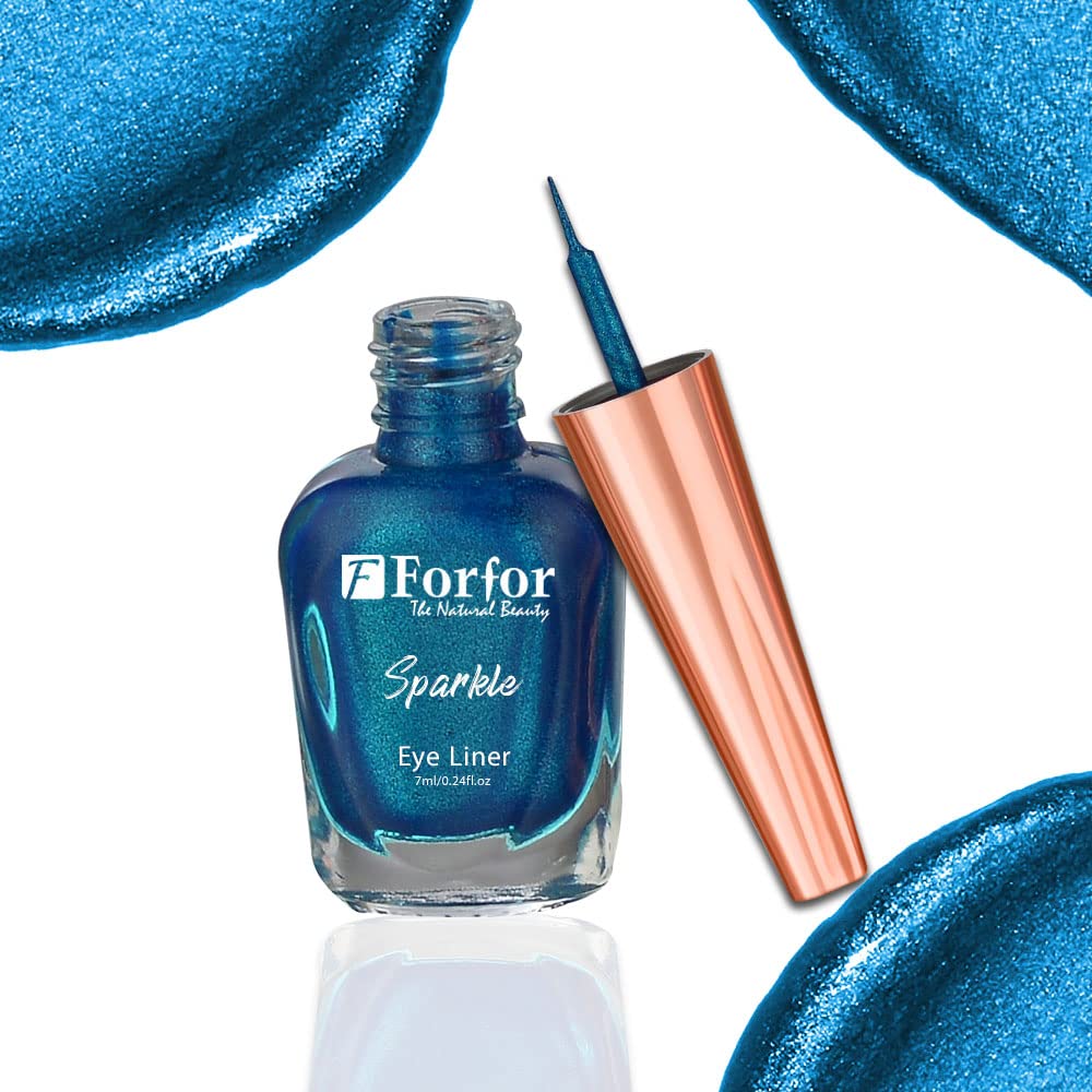 FORFOR Sensational Liquid Glitter Eyeliner - Smudge Proof & Waterproof - 7ml Each (2-Pack, Brown & Royal Blue) - Perfect for Party Makeup, Night Out & Festival Looks