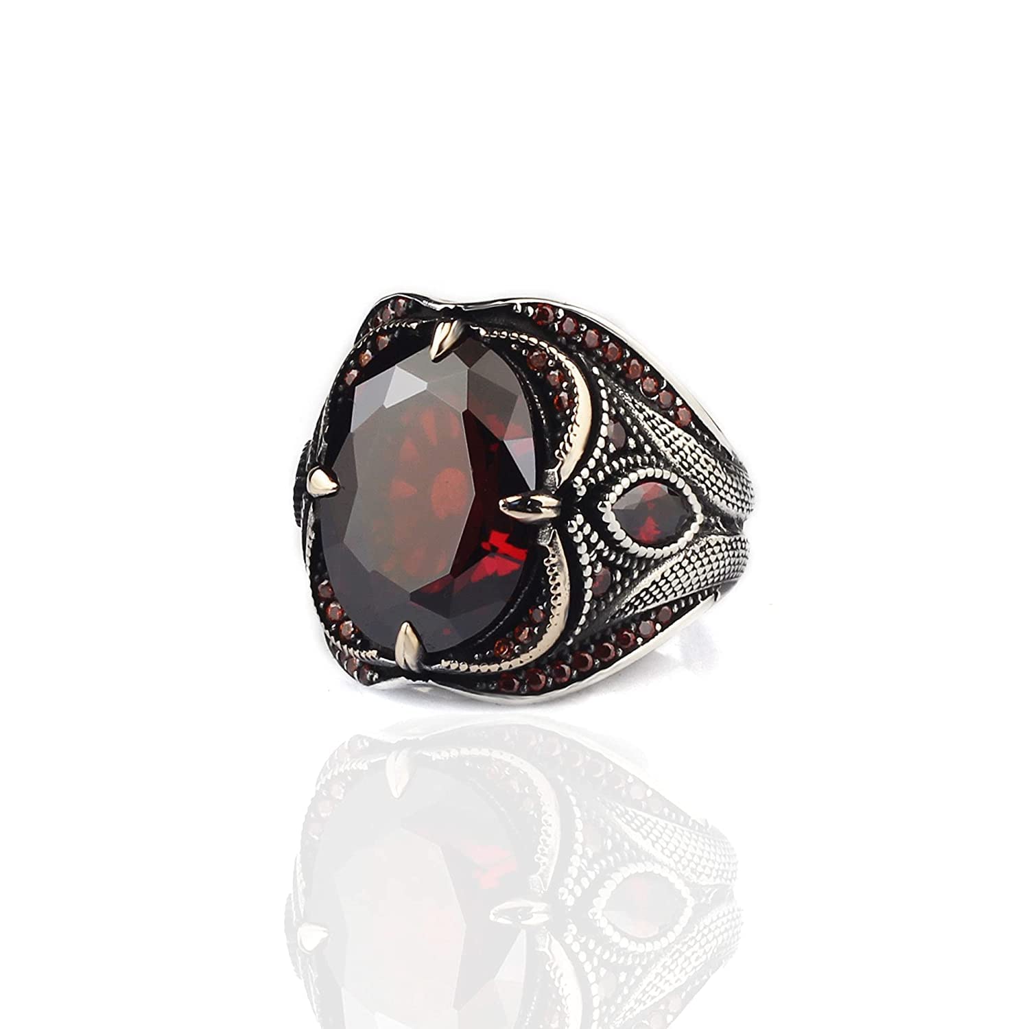925 Sterling Silver Men's Ring with Genuine Garnet Gemstone - Handcrafted Garnet Silver Jewelry for Men - Perfect for Weddings, Anniversaries & Gifts