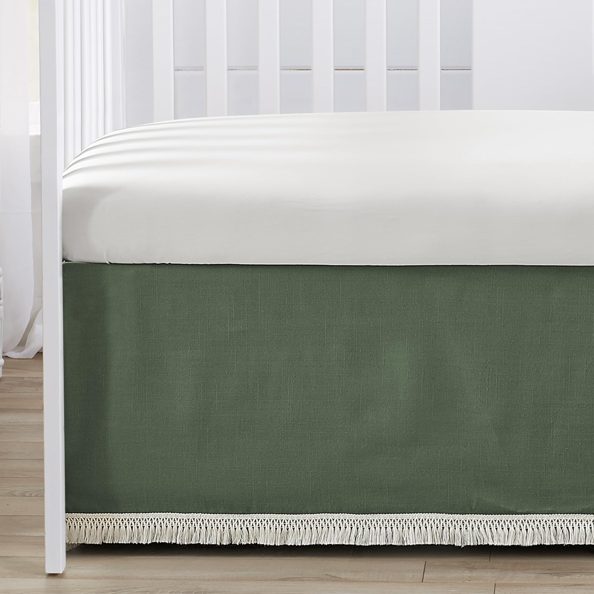 Sweet Jojo Designs Dark Green Boho Arrow Baby Crib Bedding Set - 4 Piece Nursery Set with Blanket, Fitted Sheet, Skirt & Diaper Stacker | Gender Neutral, Modern Bohemian Farmhouse Style for Infant Room Decor | Perfect for Southwest Themed Nurseries & Diamond Tufted Cribs