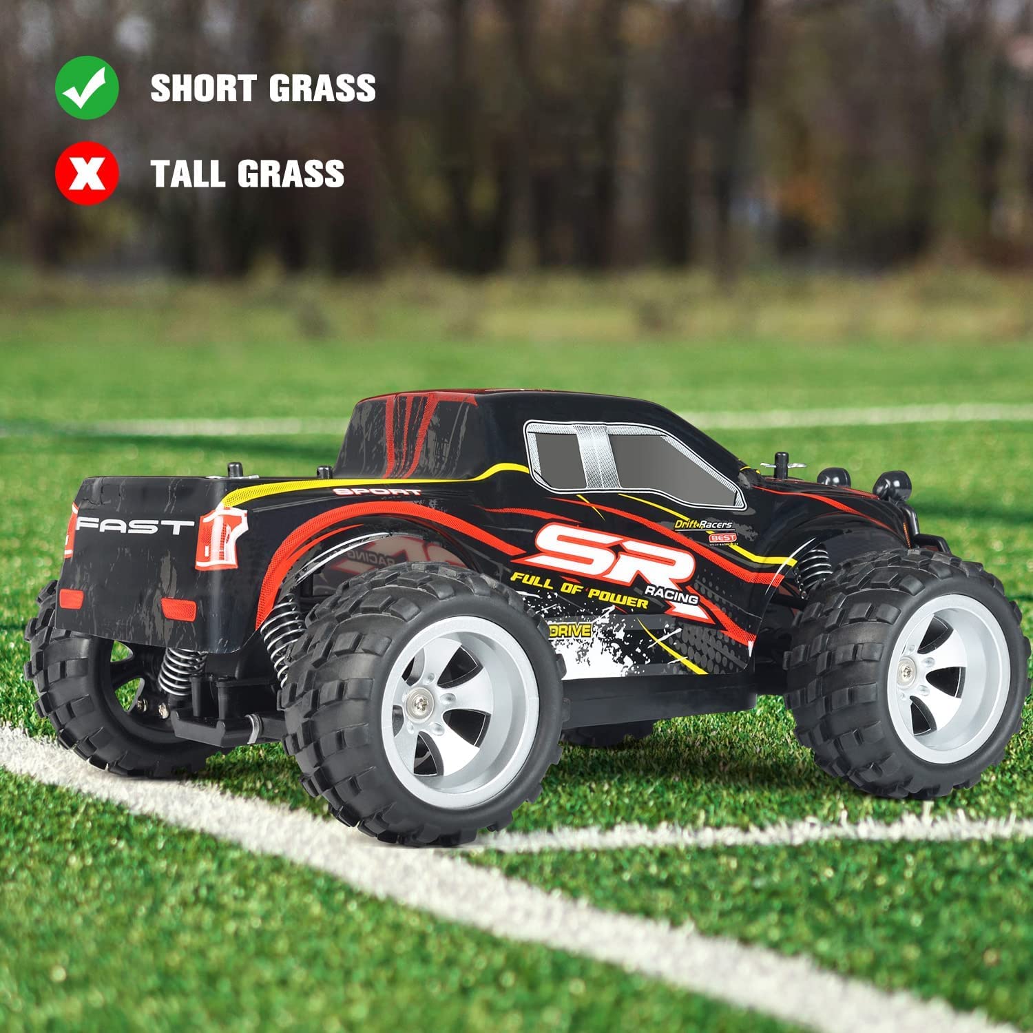 DOUBLE E 4WD Off Road Remote Control Monster Truck - 20 KM/H High Speed RC Car with Rechargeable Battery for Boys & Kids (Red) - Perfect for Outdoor Play, Backyard Racing & Birthday Gifts